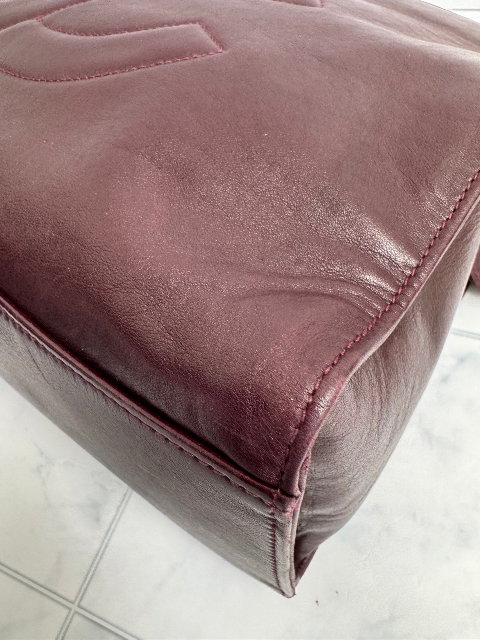 Chanel Burgundy Leather Shoulder Tote Bag