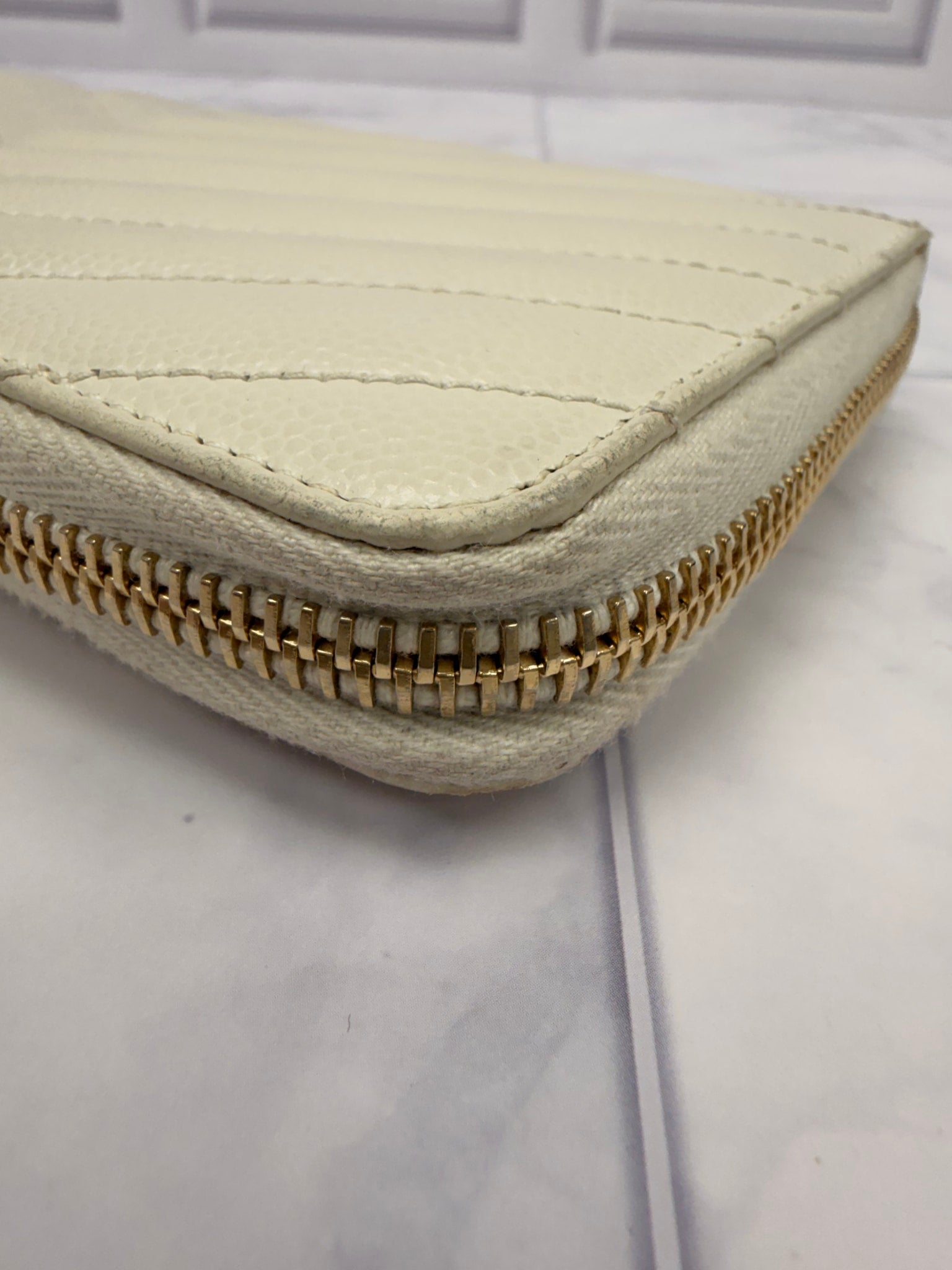 Saint Laurent YSL Cream Chevron Leather Continental Wallet