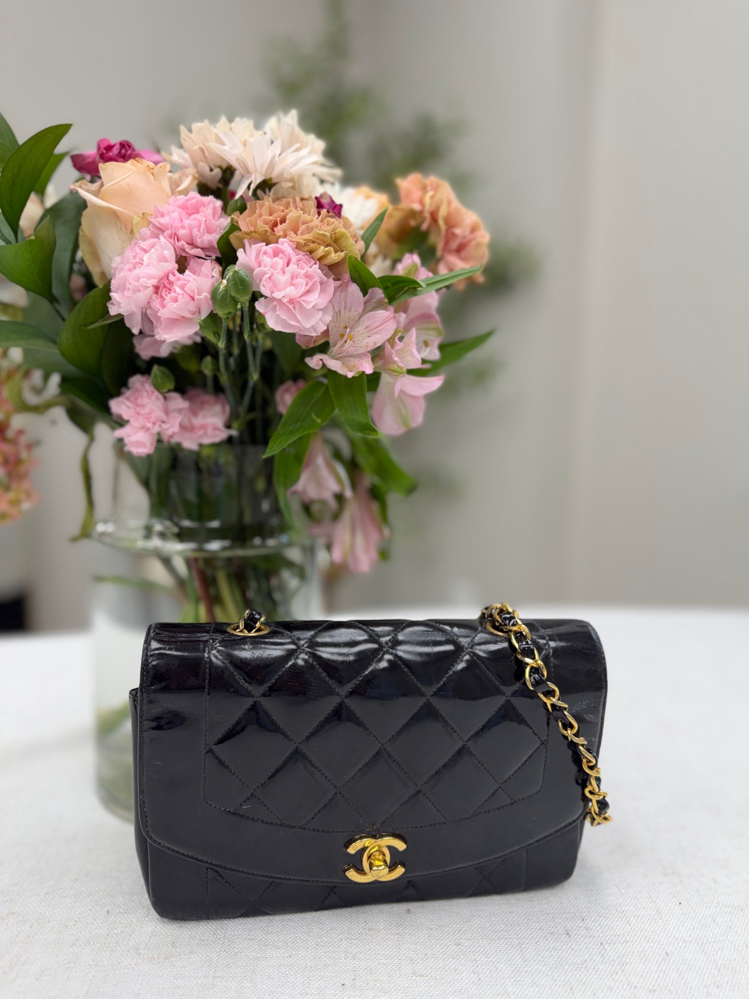 Chanel Black Patent Leather Diana Flap Bag