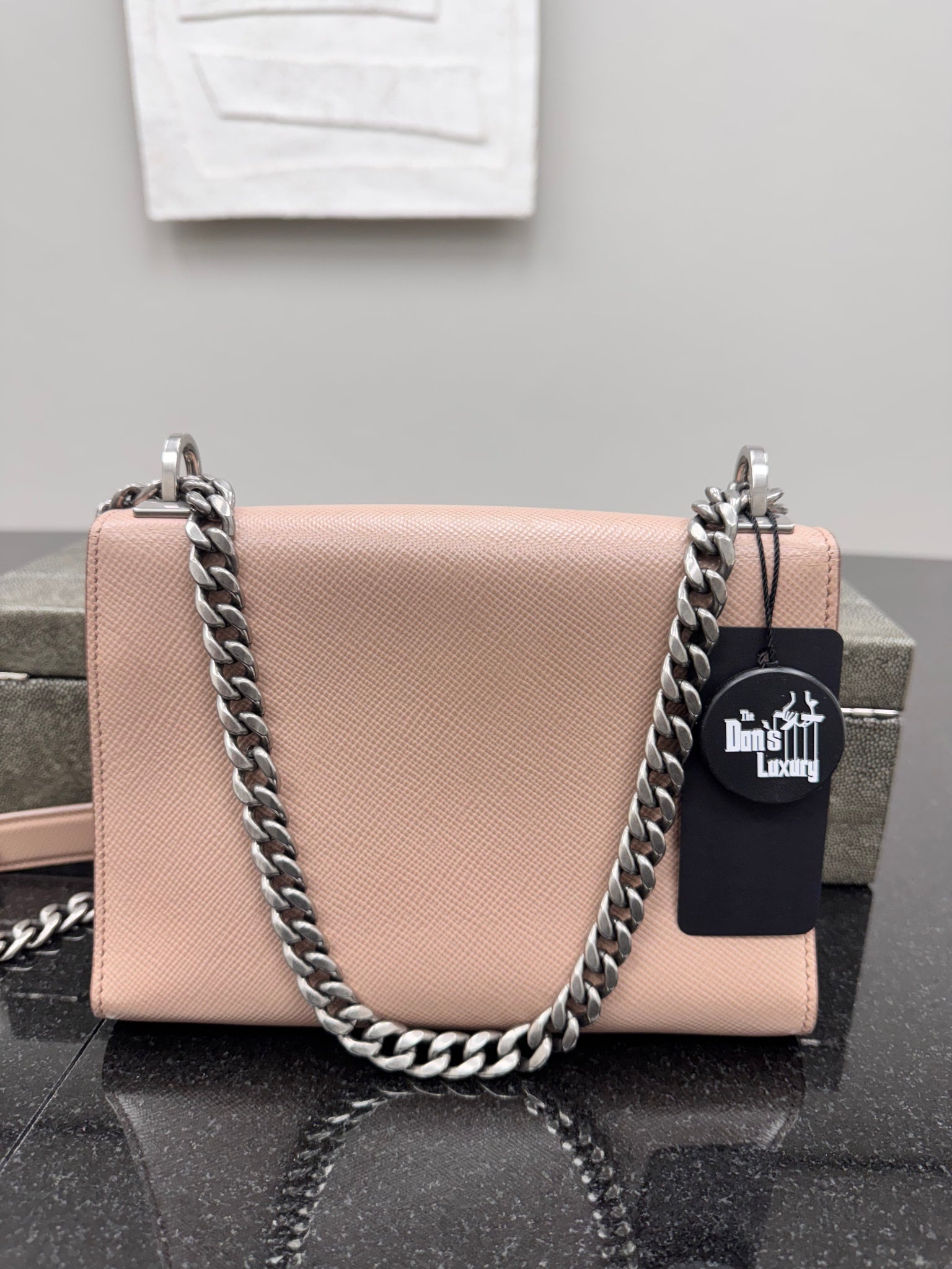 Prada Beige Saffiano Leather Chain Envelope Flap Bag
