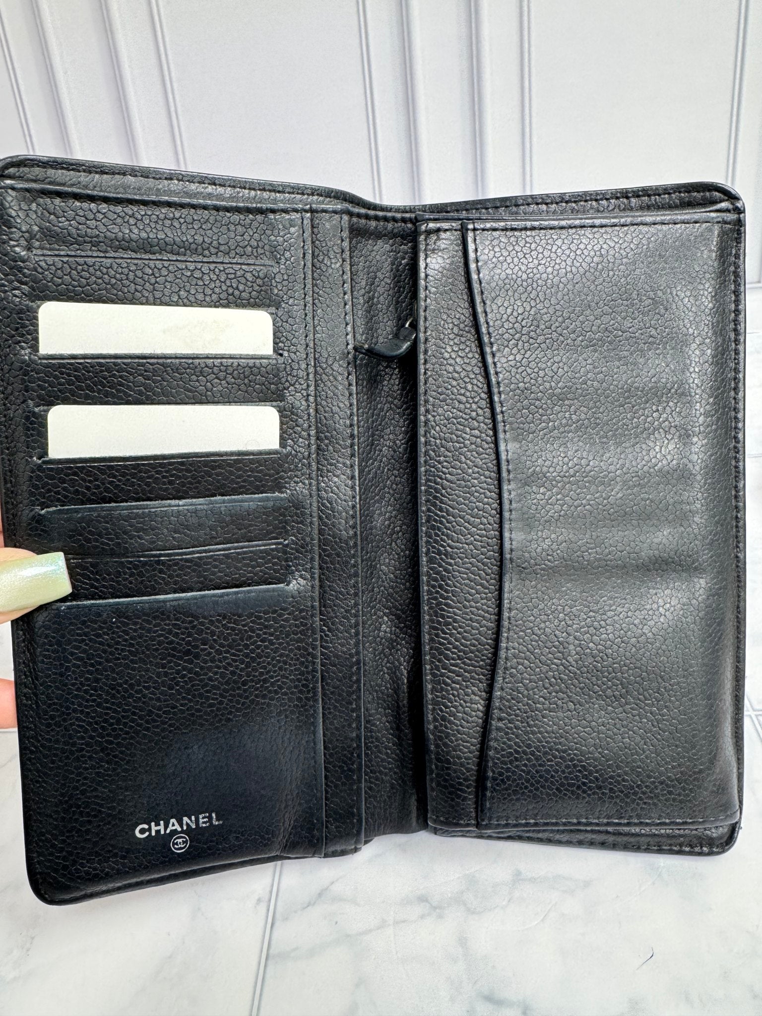 Chanel Black Diamond Quilted Caviar Leather Long Wallet