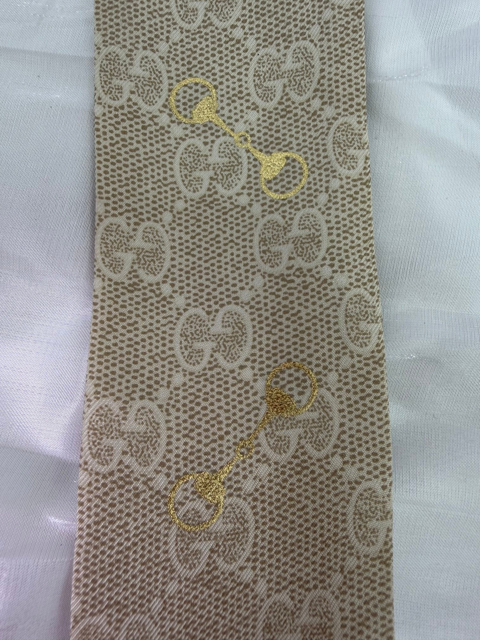 Gucci Beige And Pink Silk Horsebit Twilly