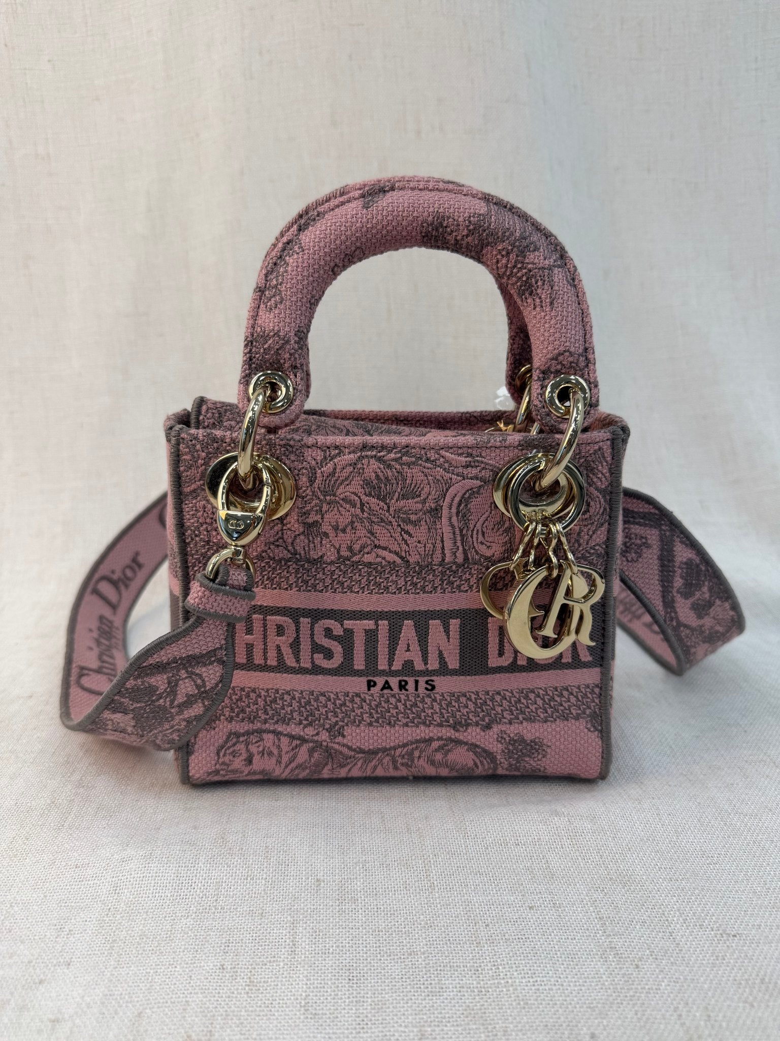 Christian Dior Pink Canvas Mini Lady Dior Tote Bag