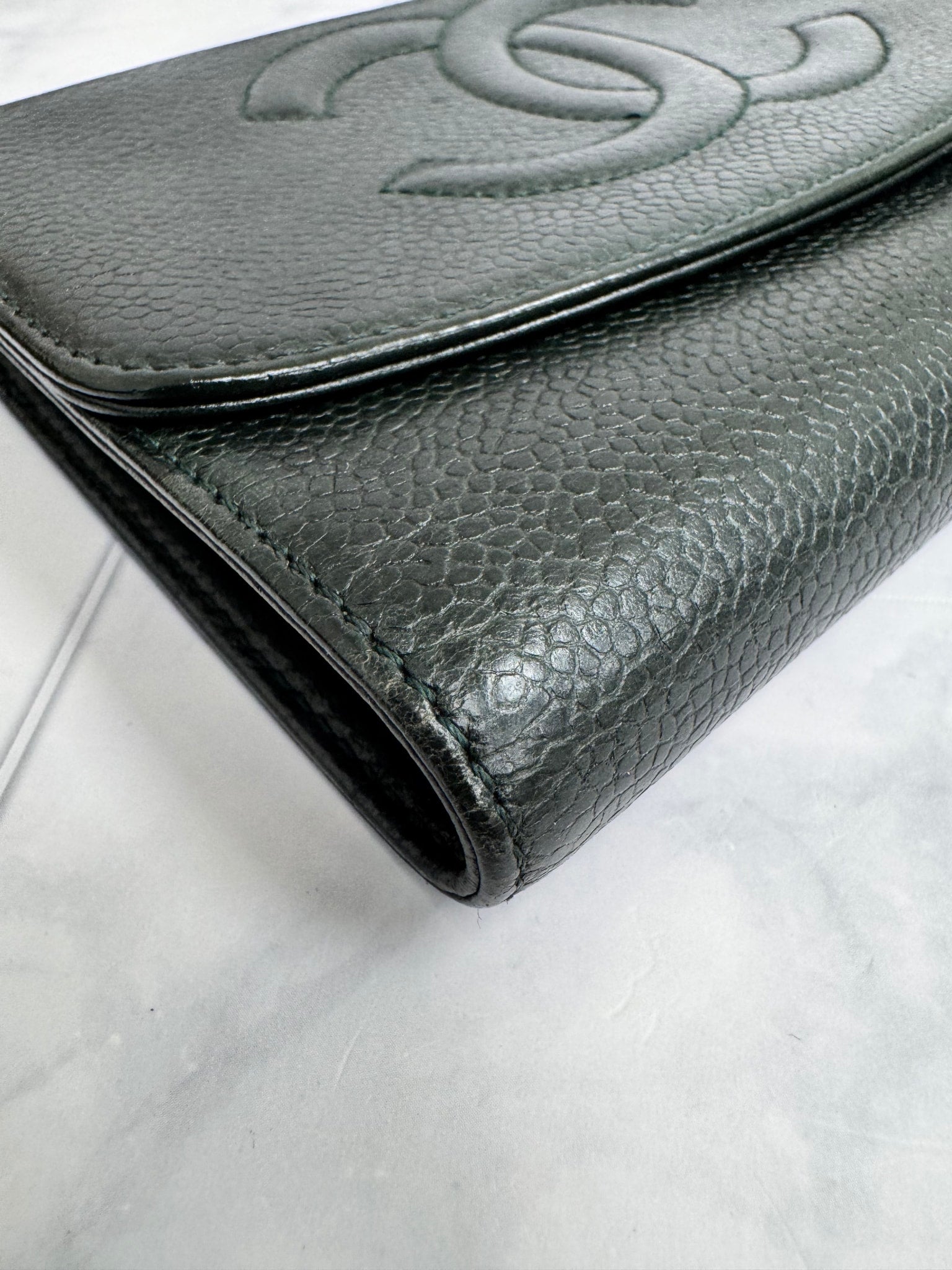 Chanel Dark Green Caviar Leather Compact Wallet