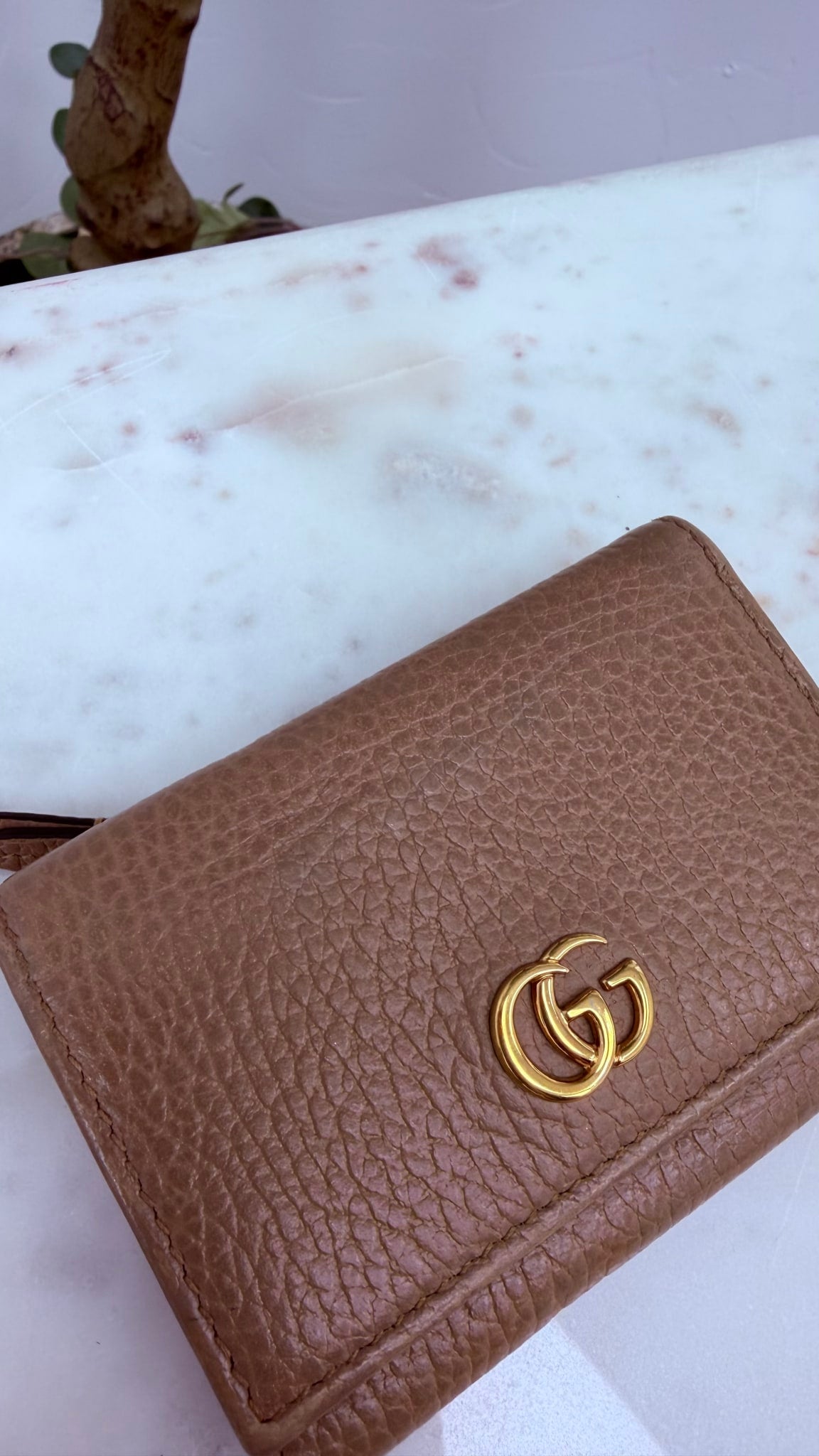 Gucci GG Tan Leather Marmont Compact Wallet