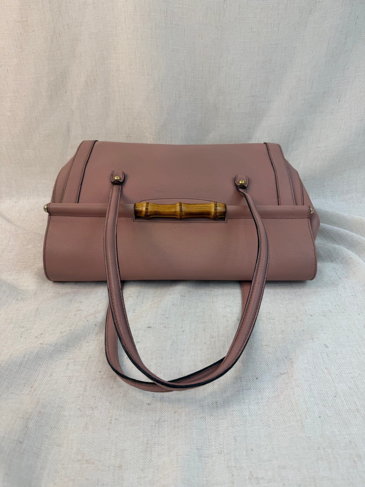 Gucci Dusty Rose Leather Bamboo Top Handle Bag