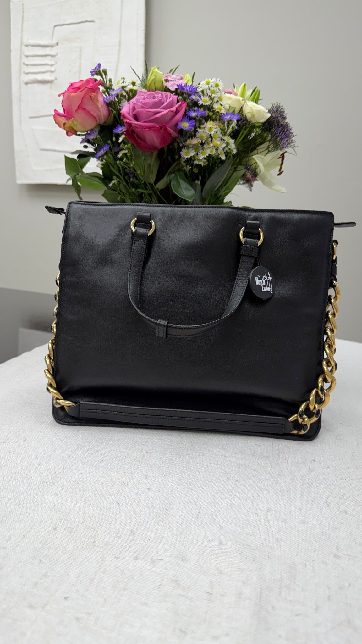 Salvatore Ferragamo Vintage Black Leather Chain Shoulder Bag