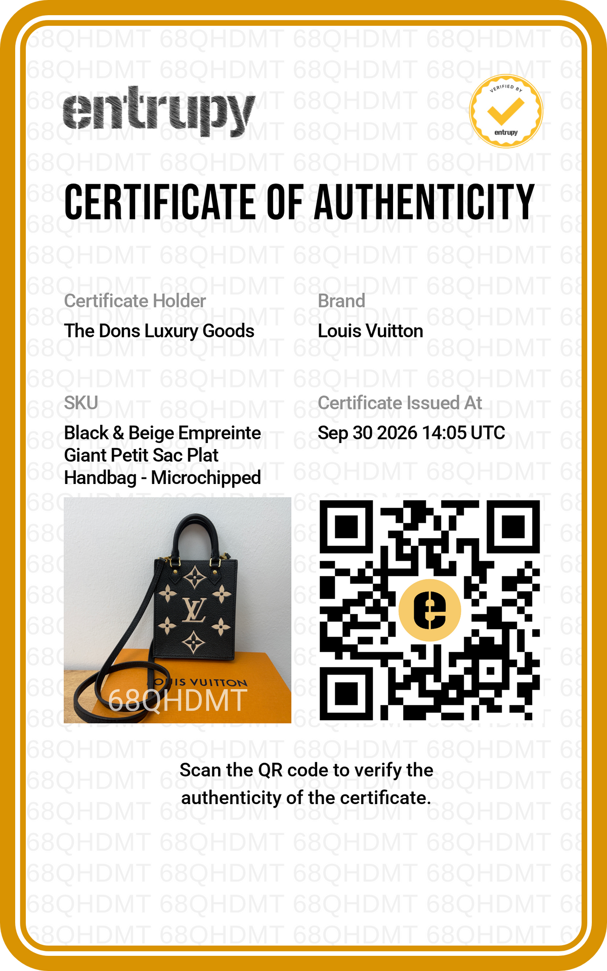 Entrupy certificate