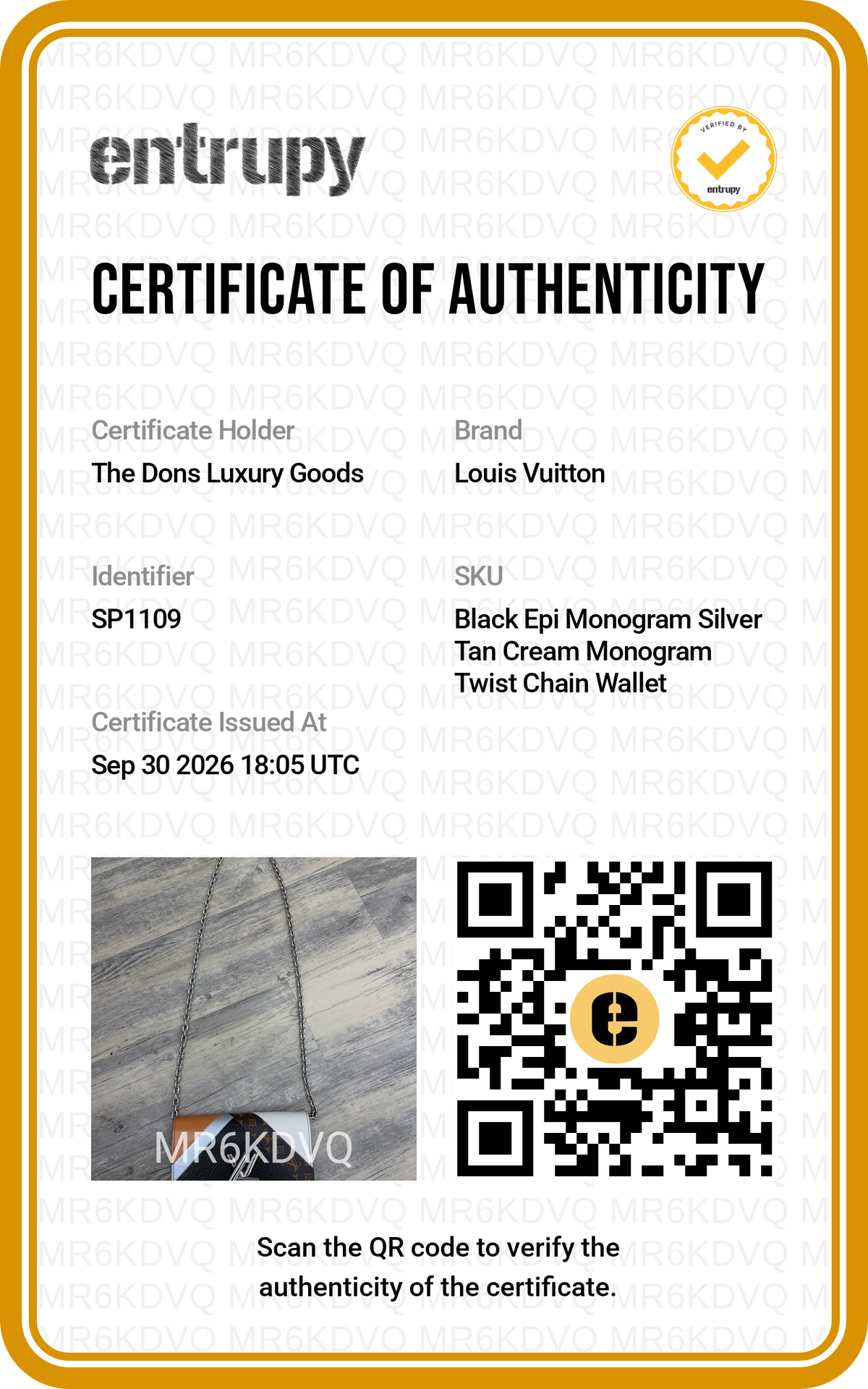 Entrupy certificate