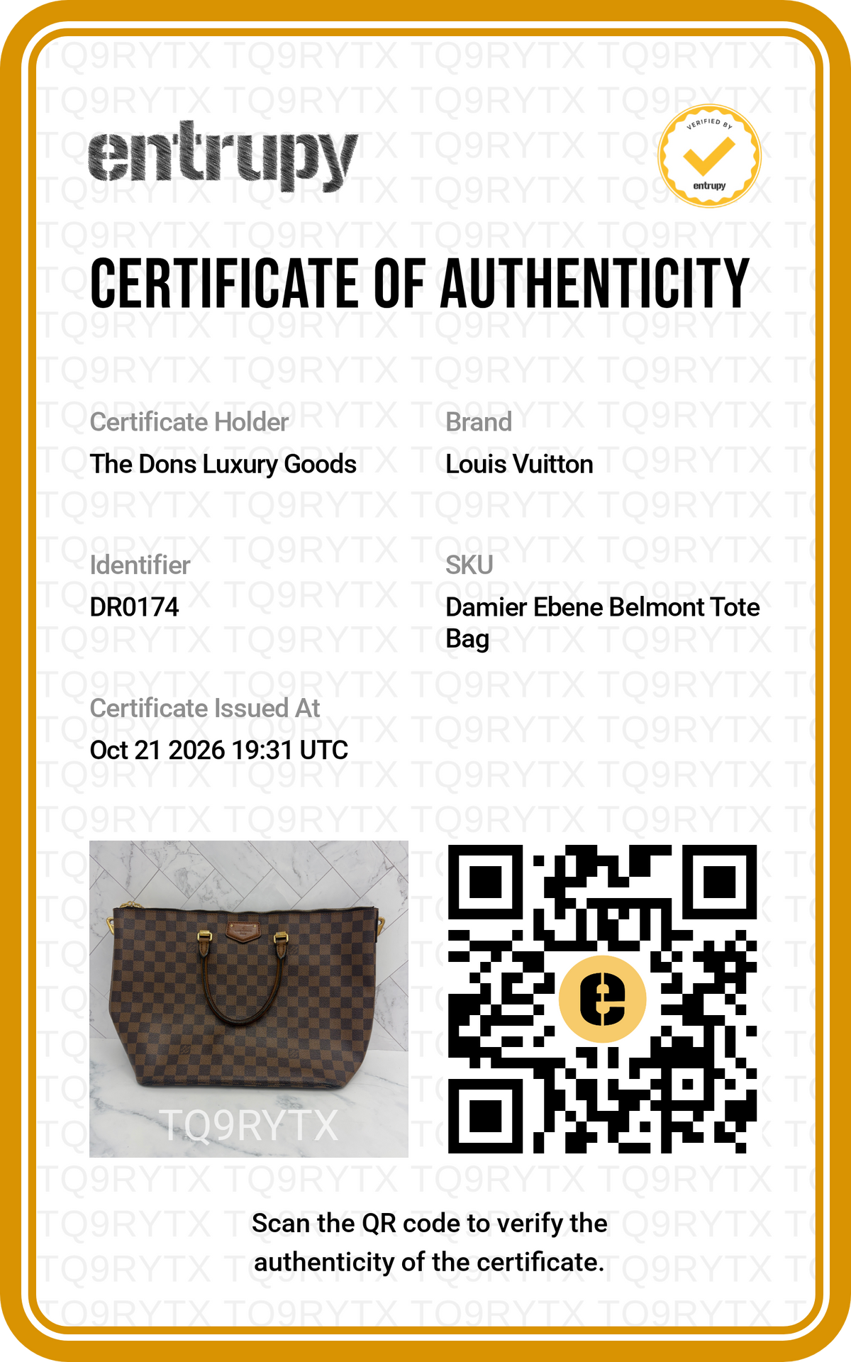 Entrupy certificate