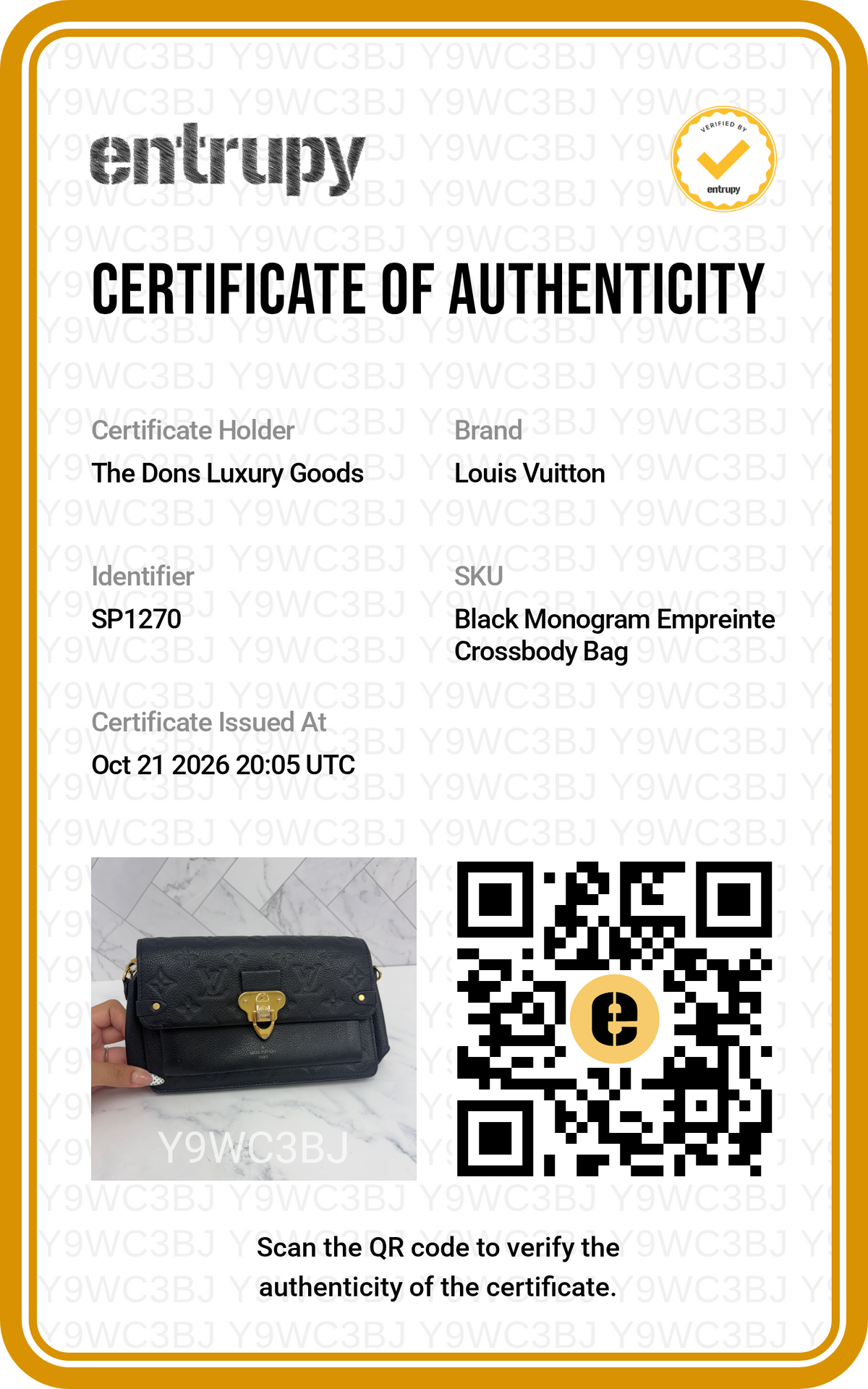 Entrupy certificate