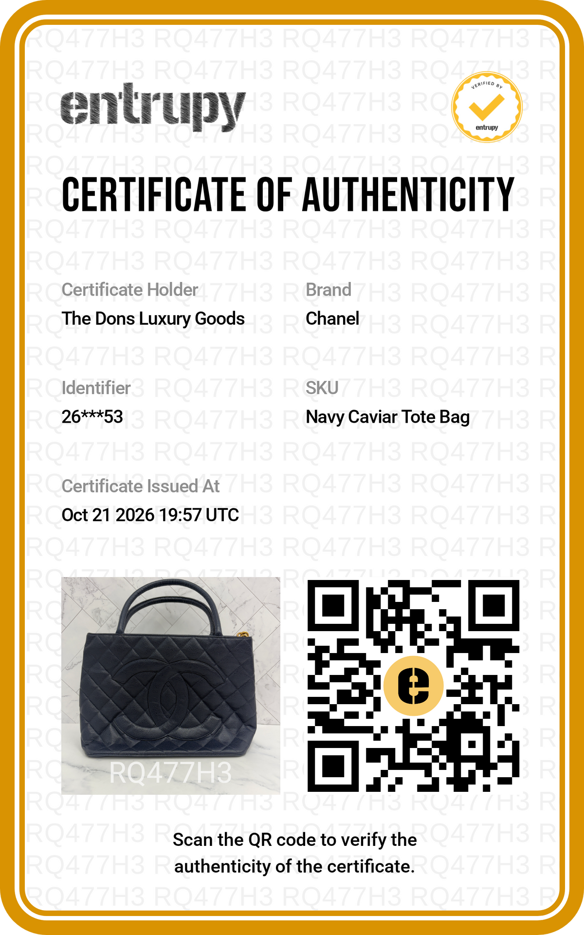Entrupy certificate