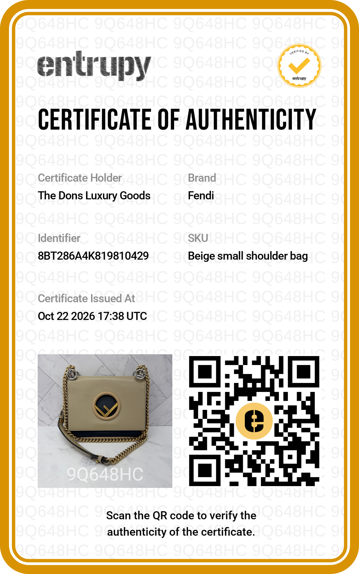 Entrupy certificate