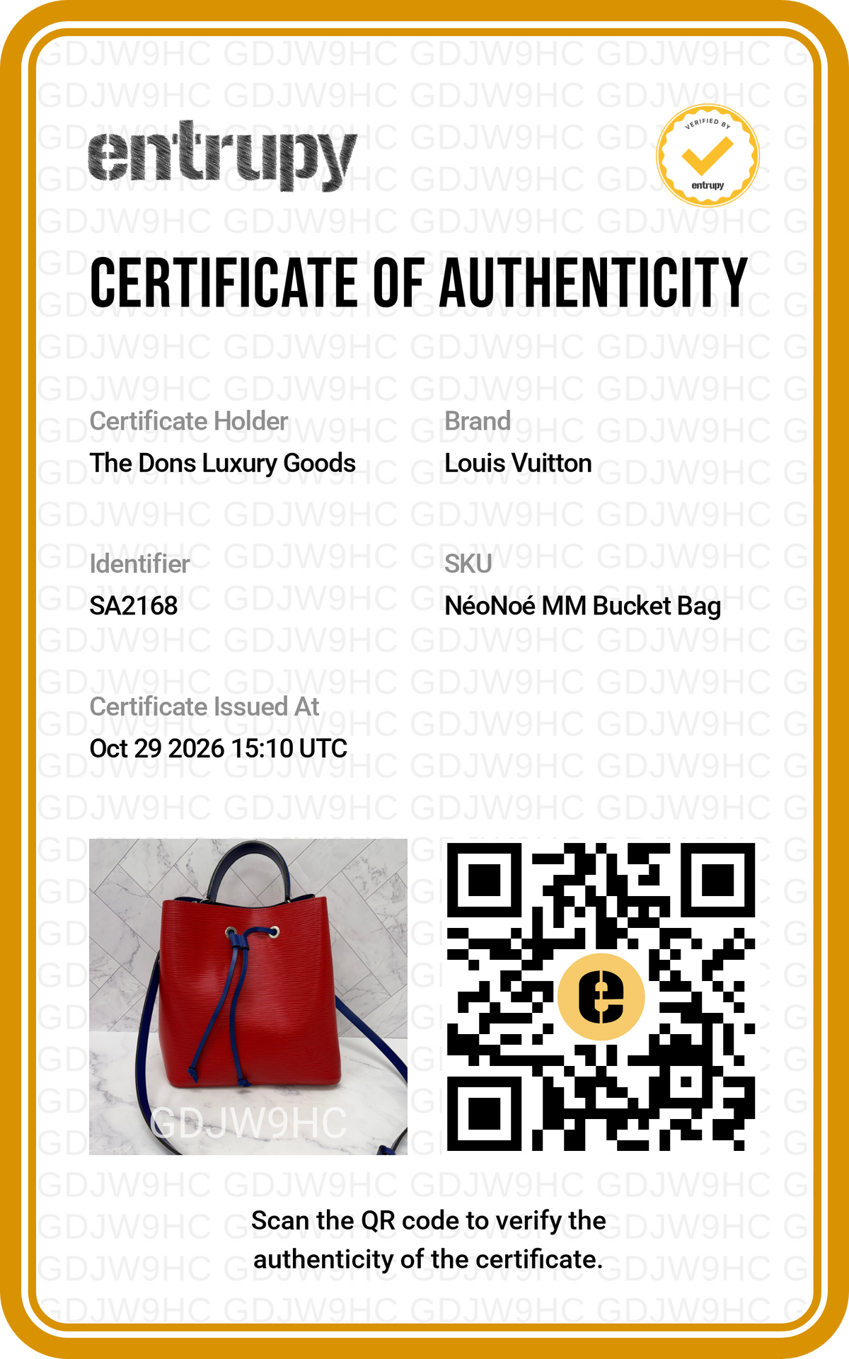 Entrupy certificate