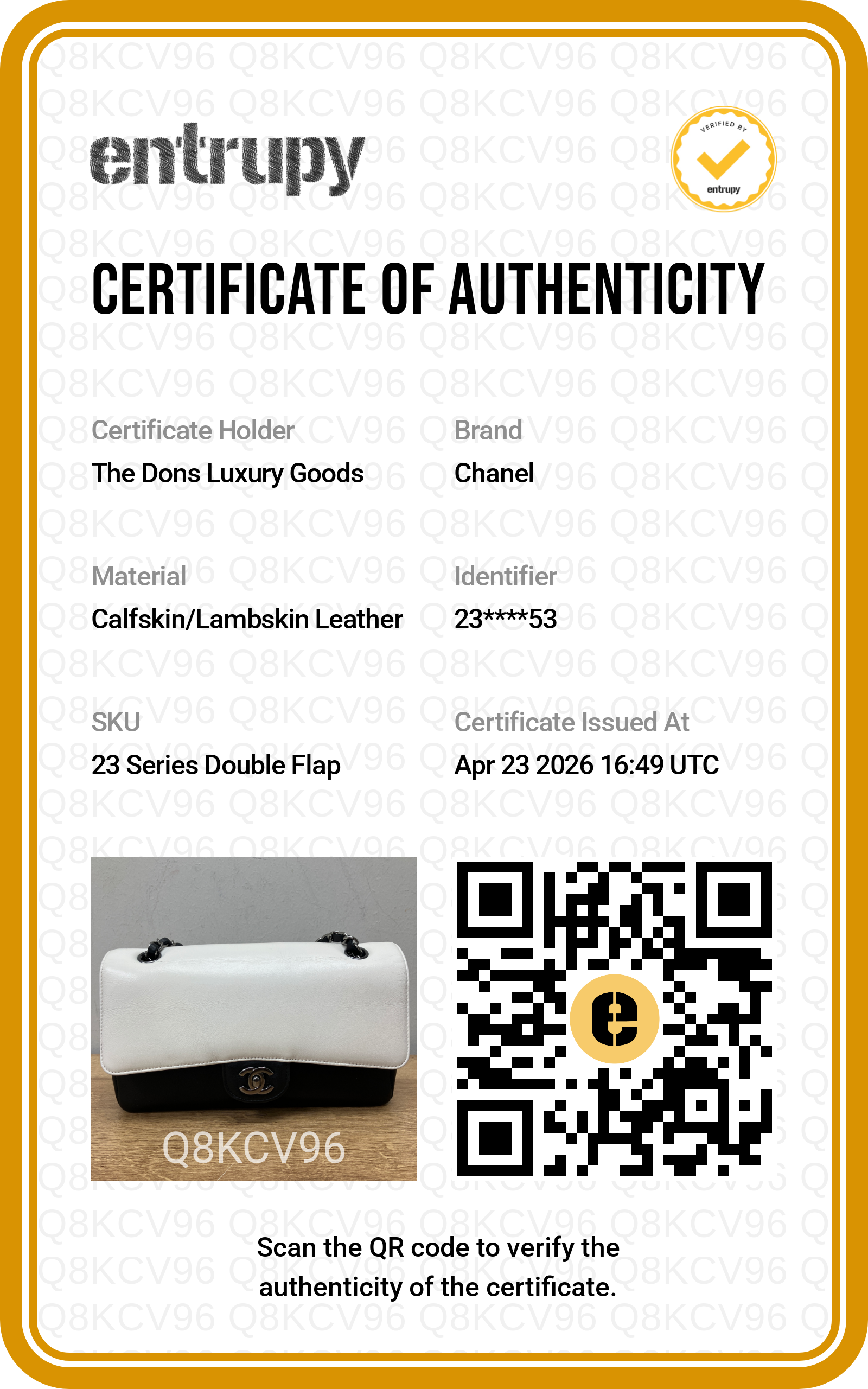 Entrupy certificate