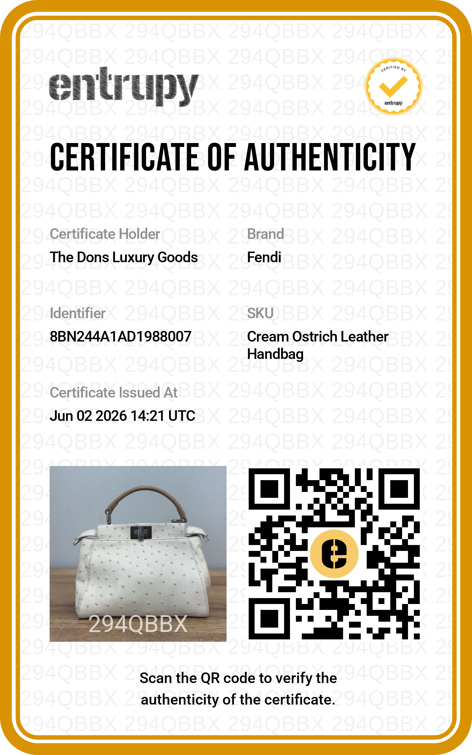 Entrupy certificate