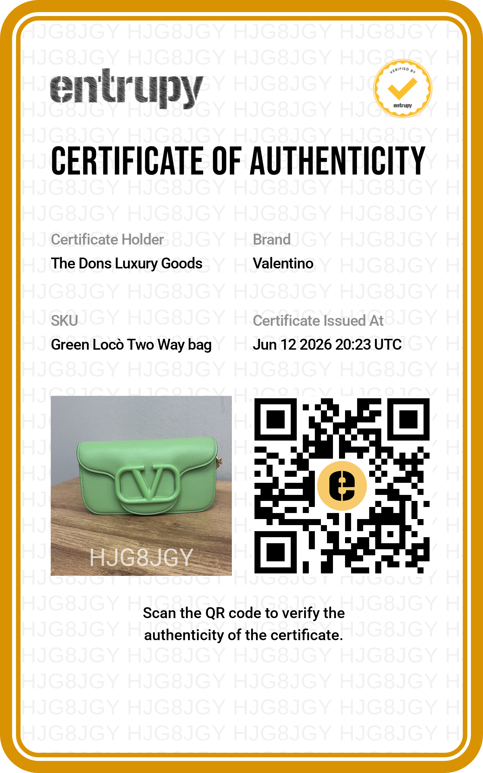 Entrupy certificate