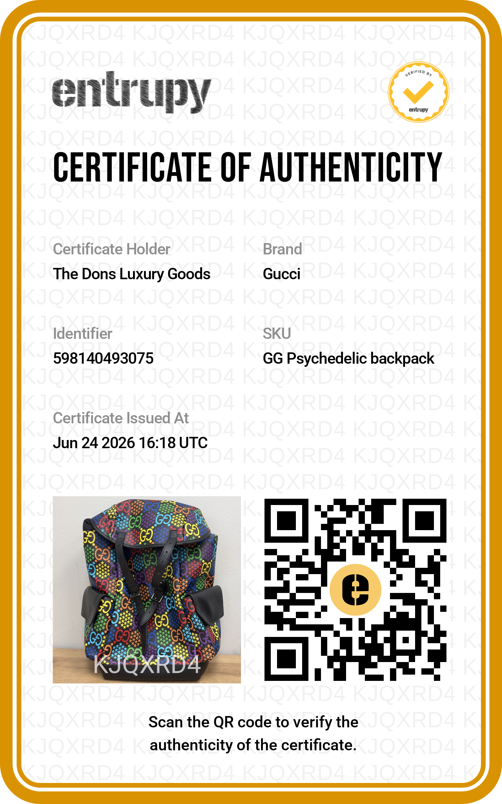 Entrupy certificate