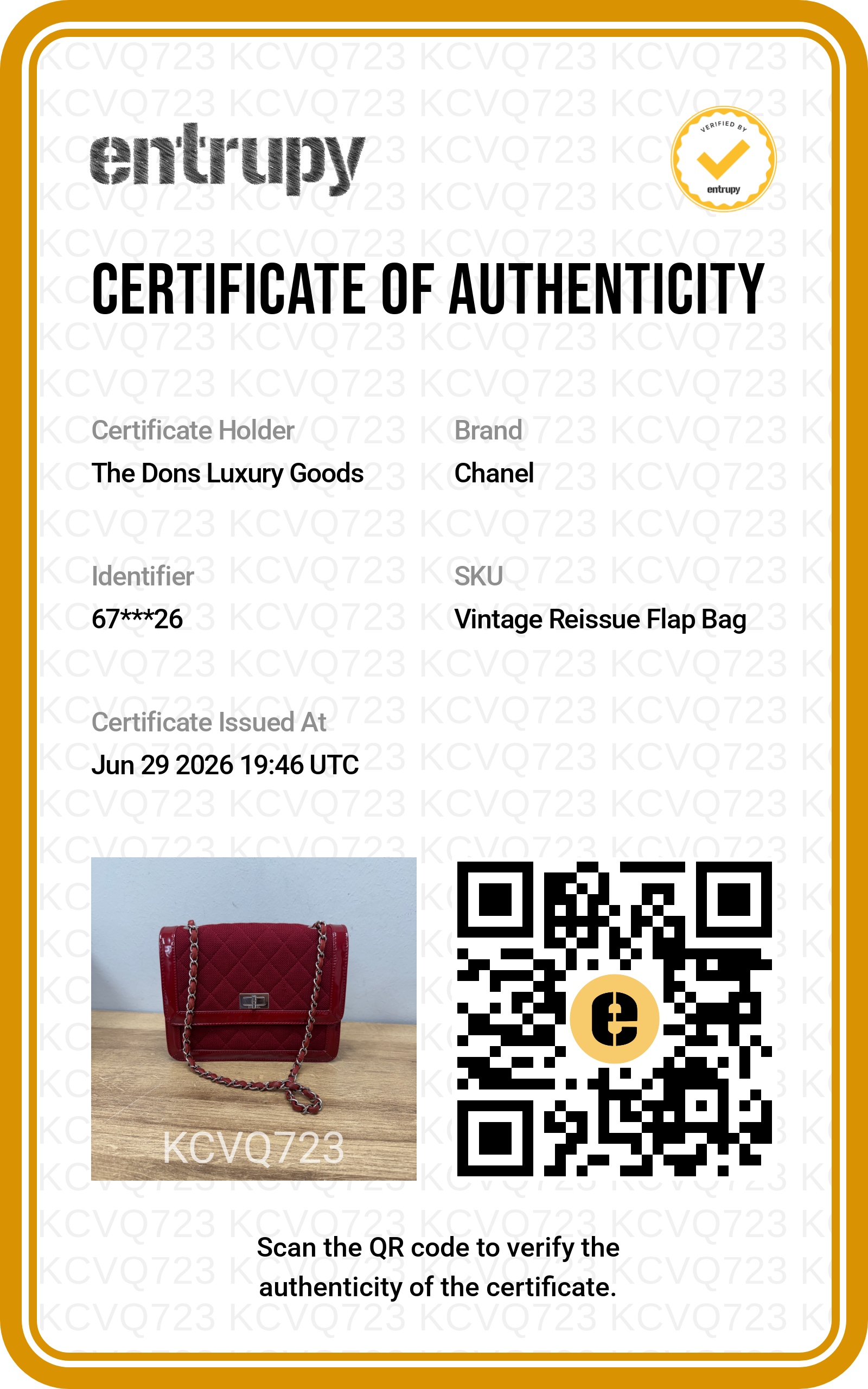 Entrupy certificate
