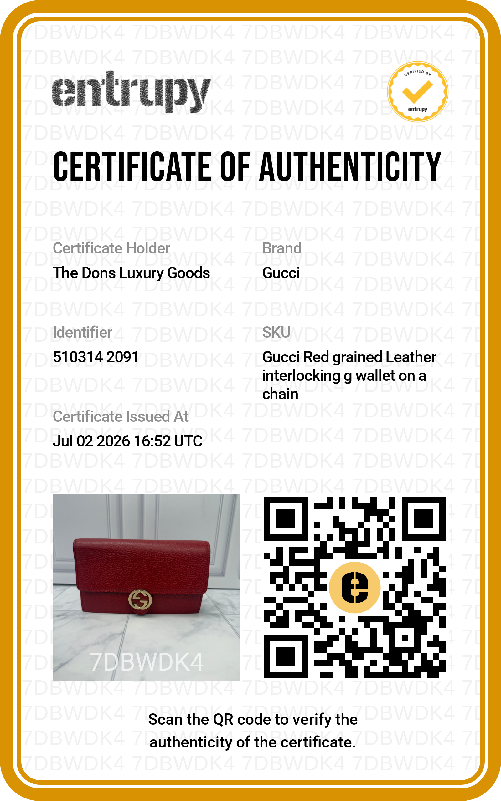 Entrupy certificate
