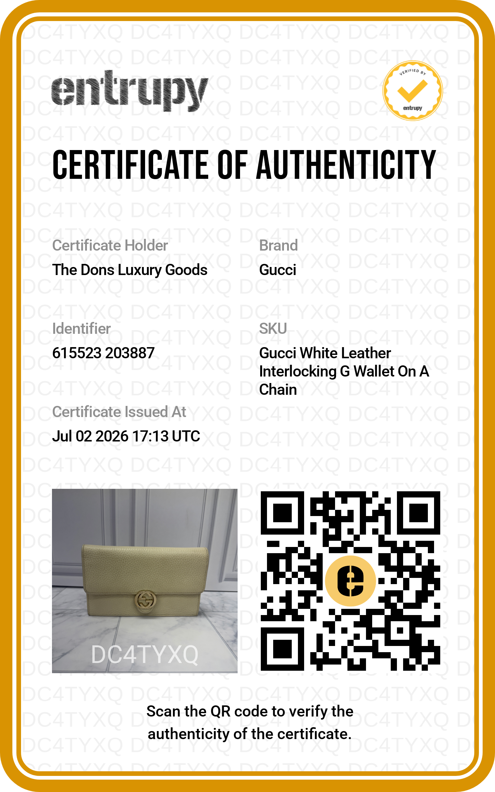 Entrupy certificate