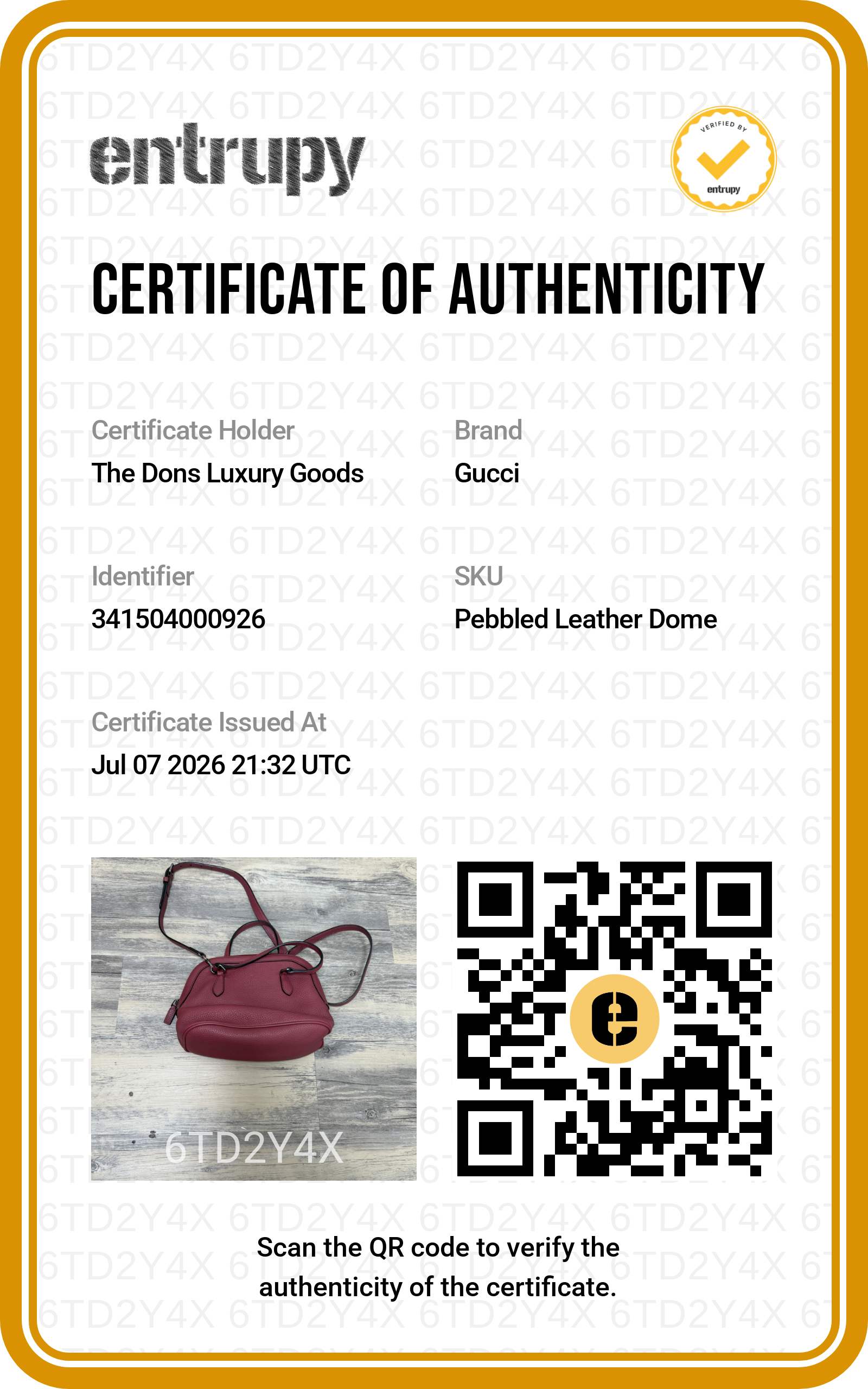 Entrupy certificate