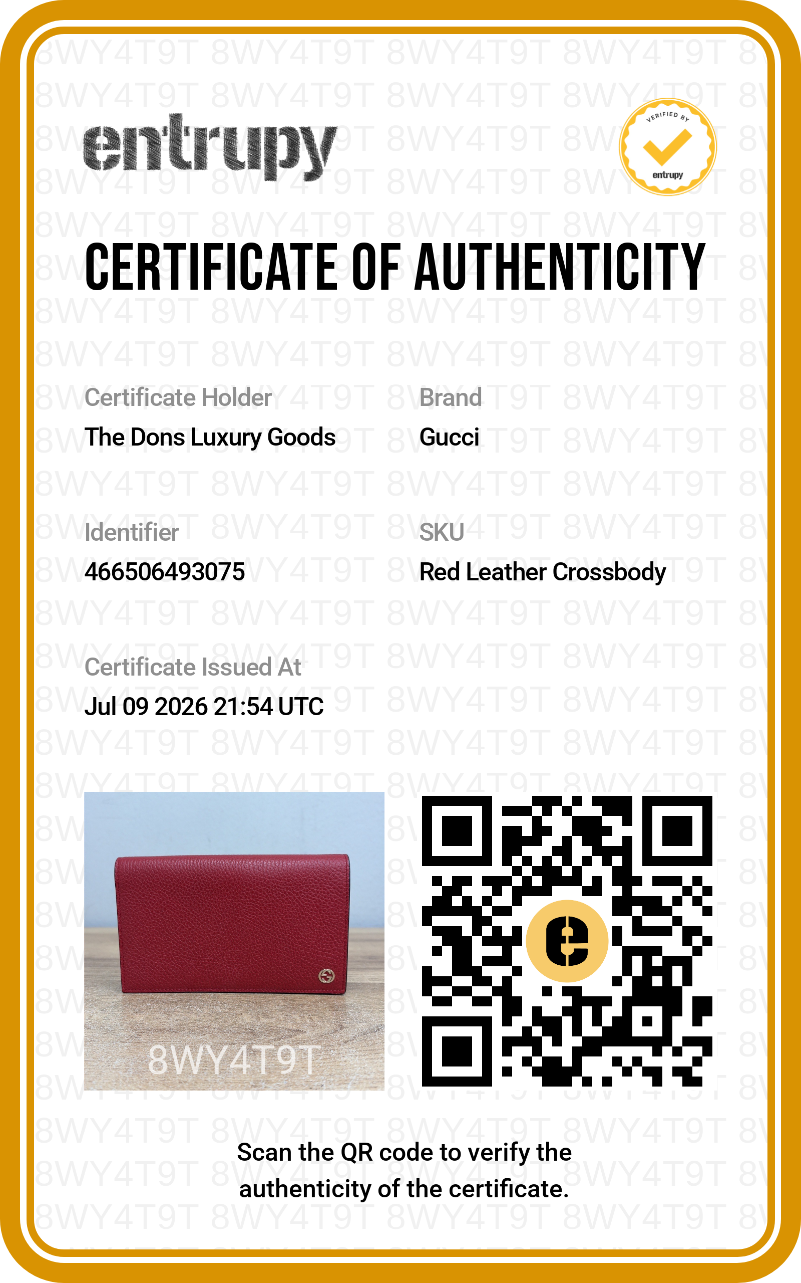 Entrupy certificate