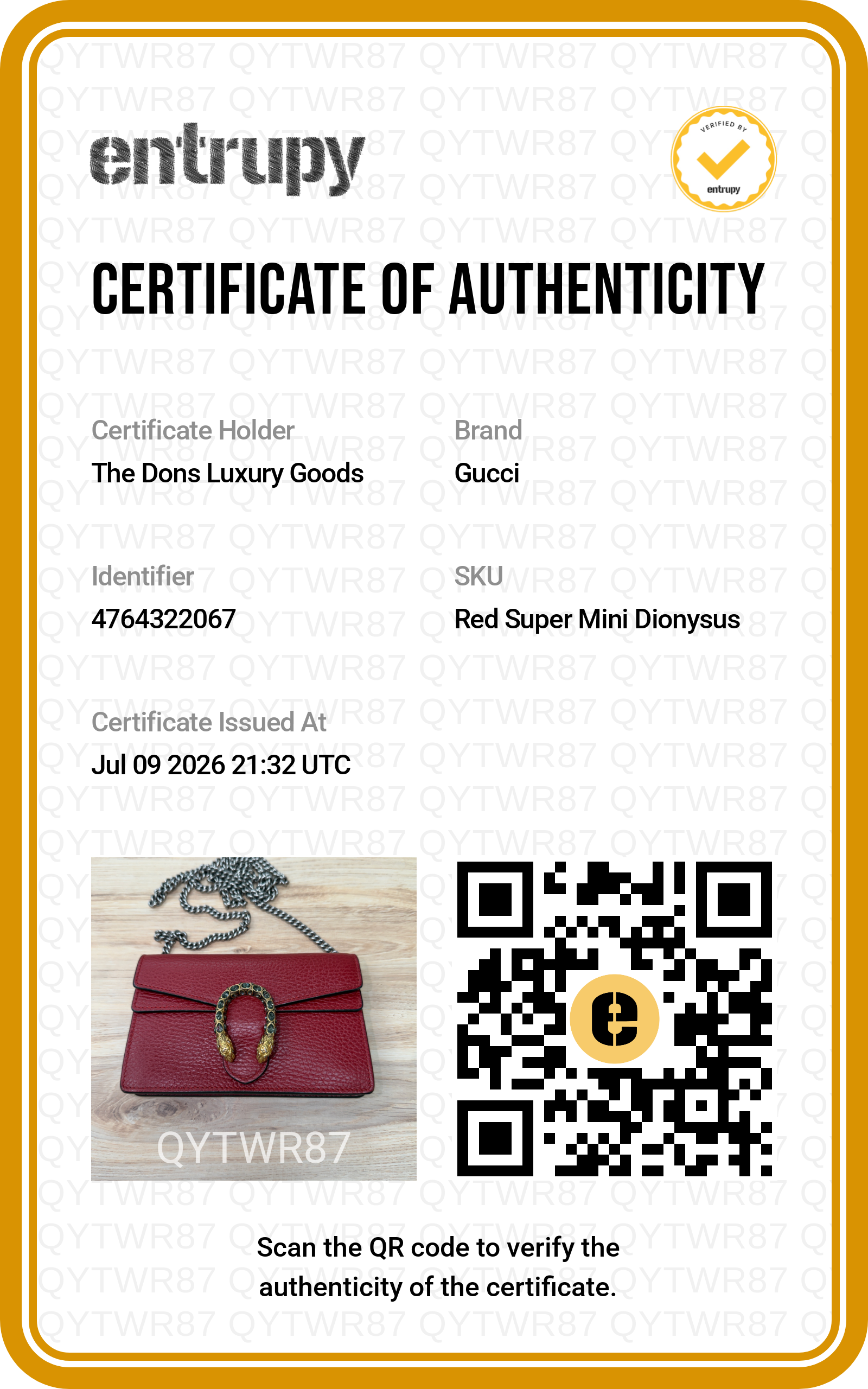 Entrupy certificate