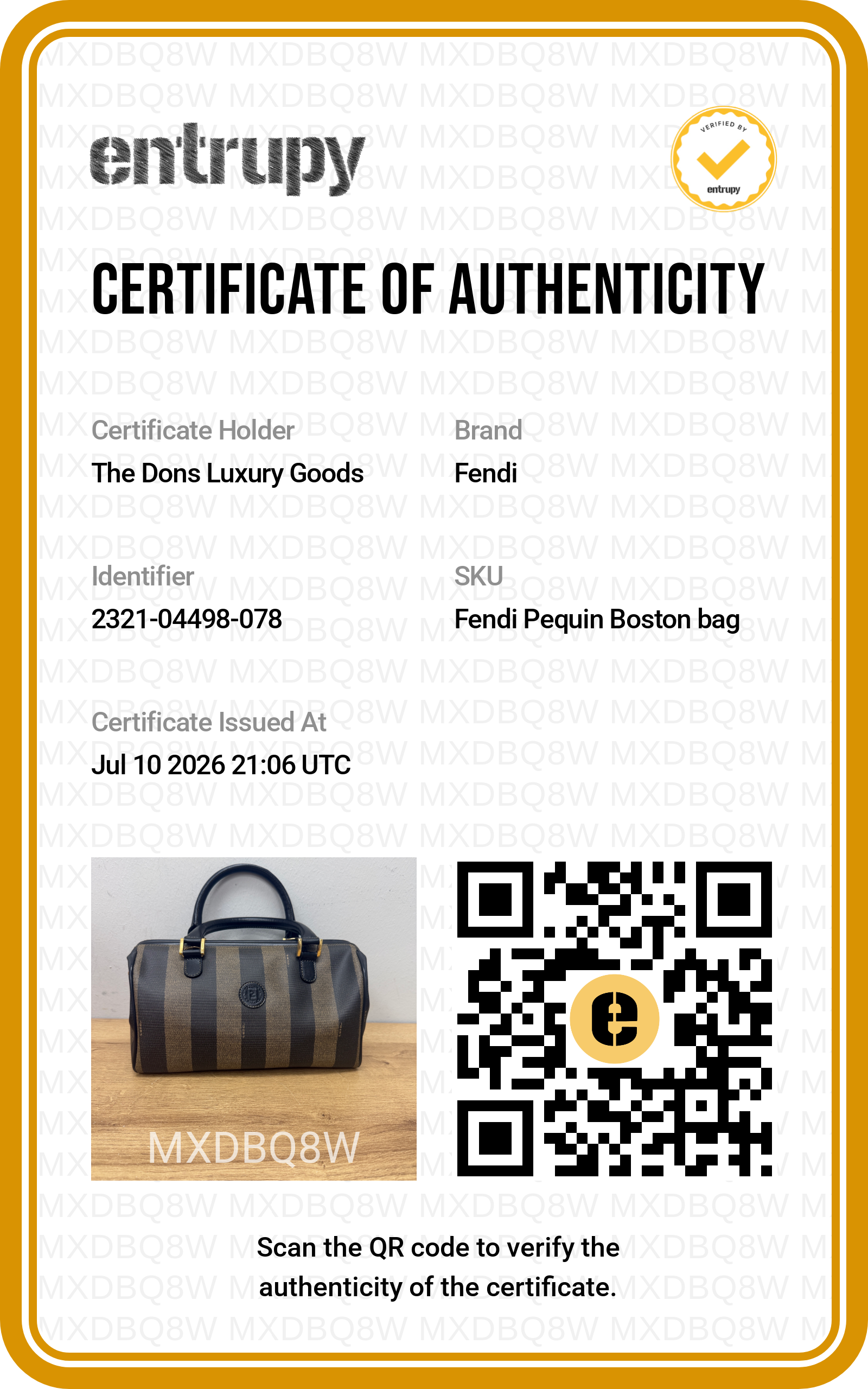 Entrupy certificate