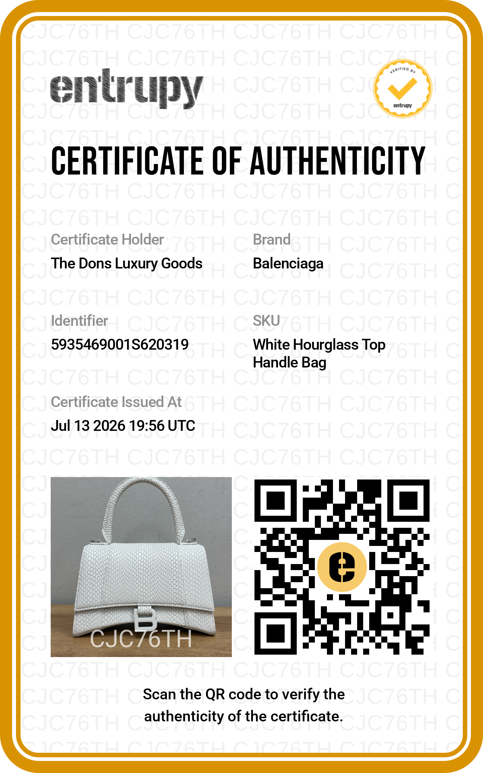 Entrupy certificate