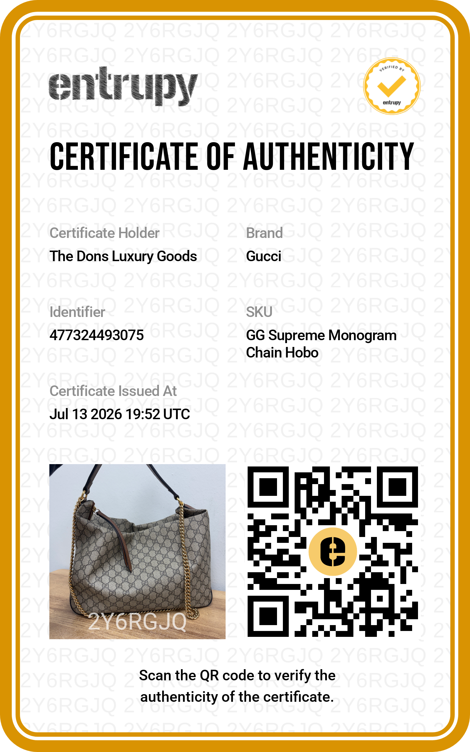 Entrupy certificate