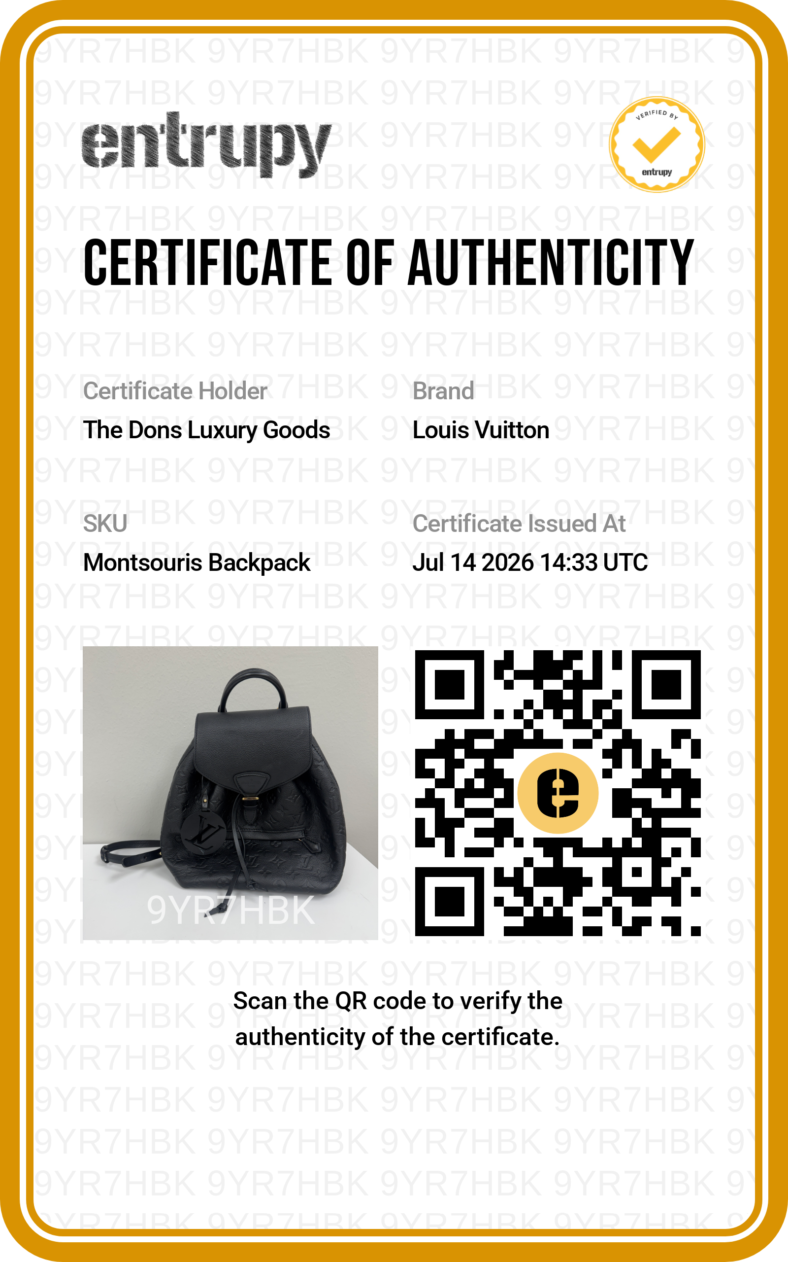 Entrupy certificate