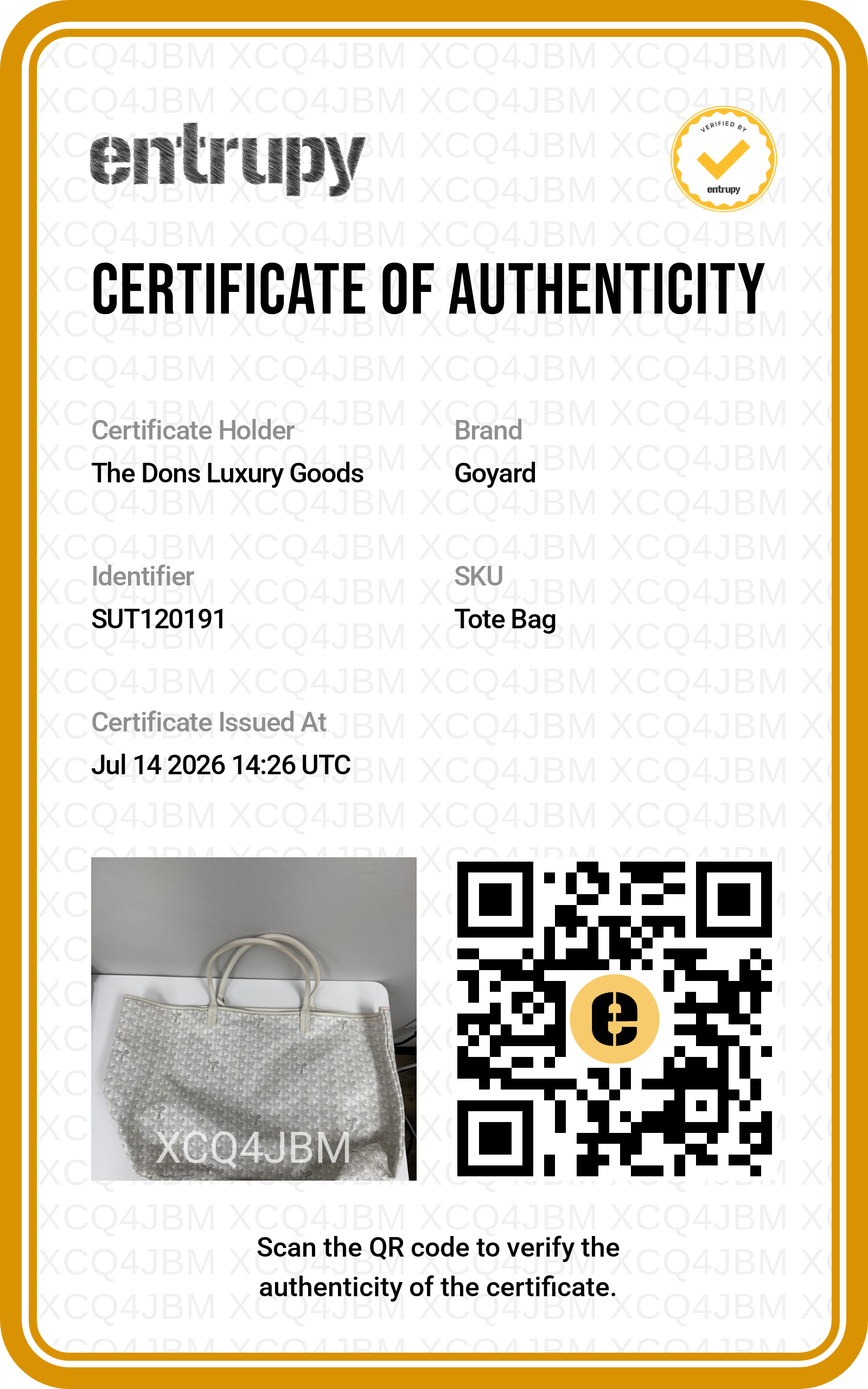 Entrupy certificate
