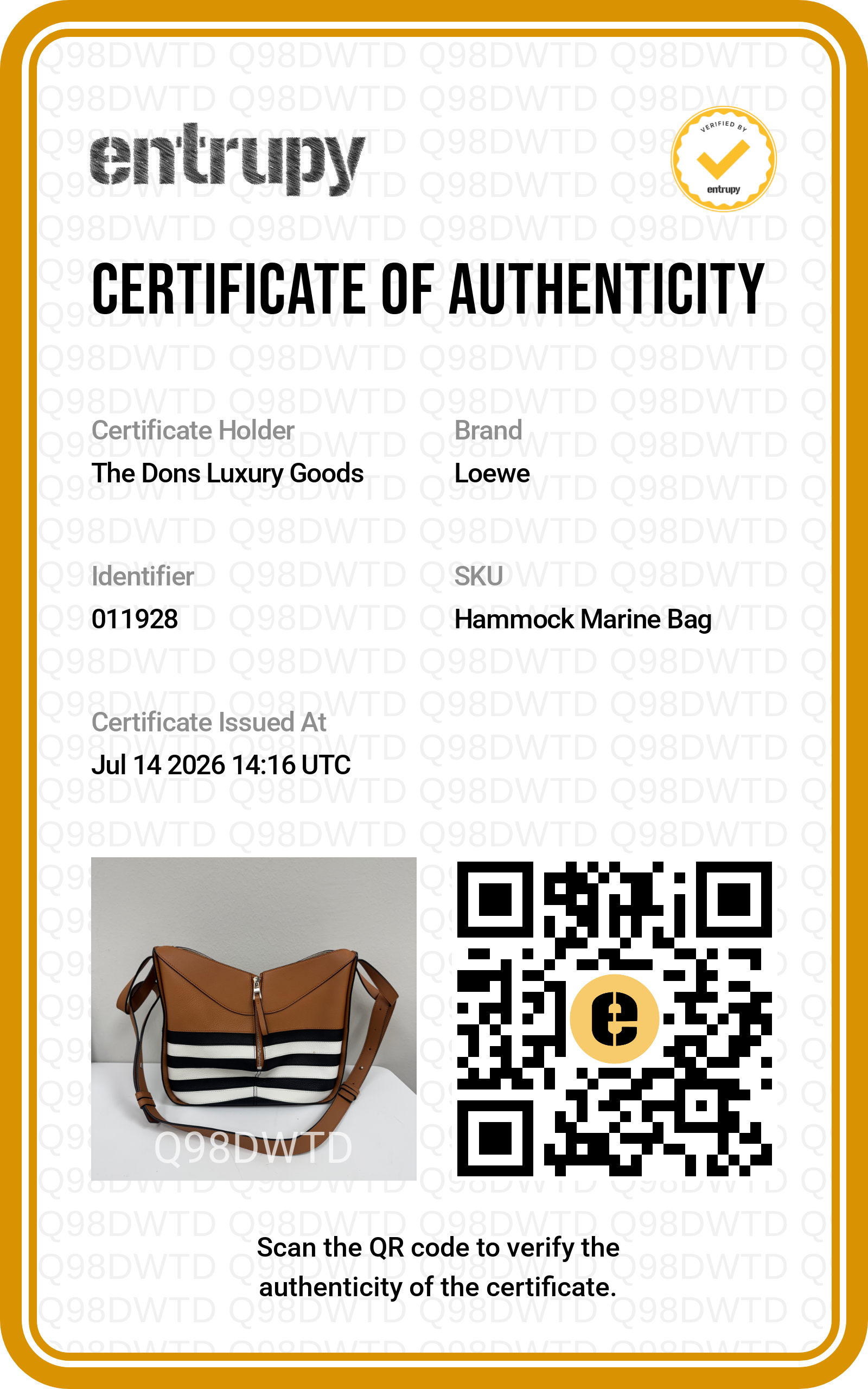 Entrupy certificate