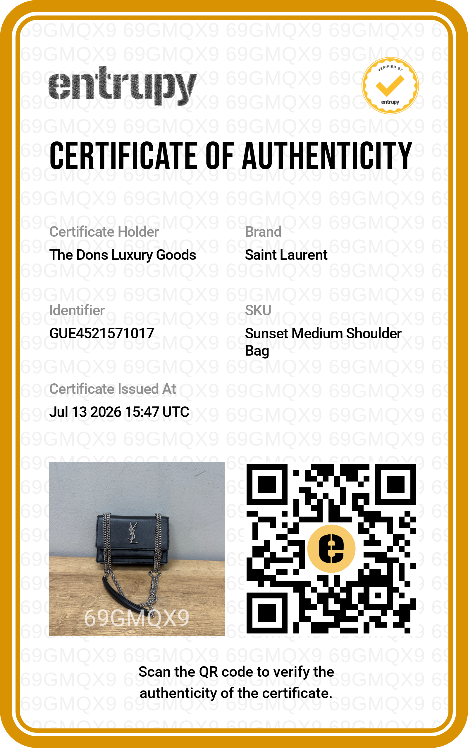 Entrupy certificate