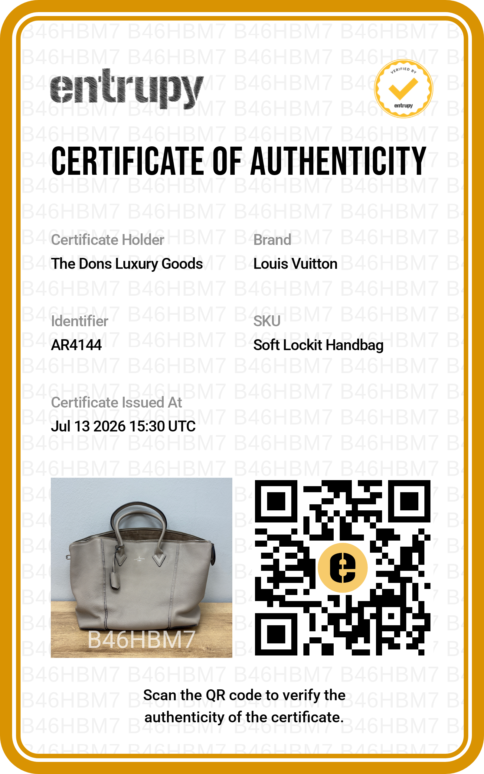 Entrupy certificate