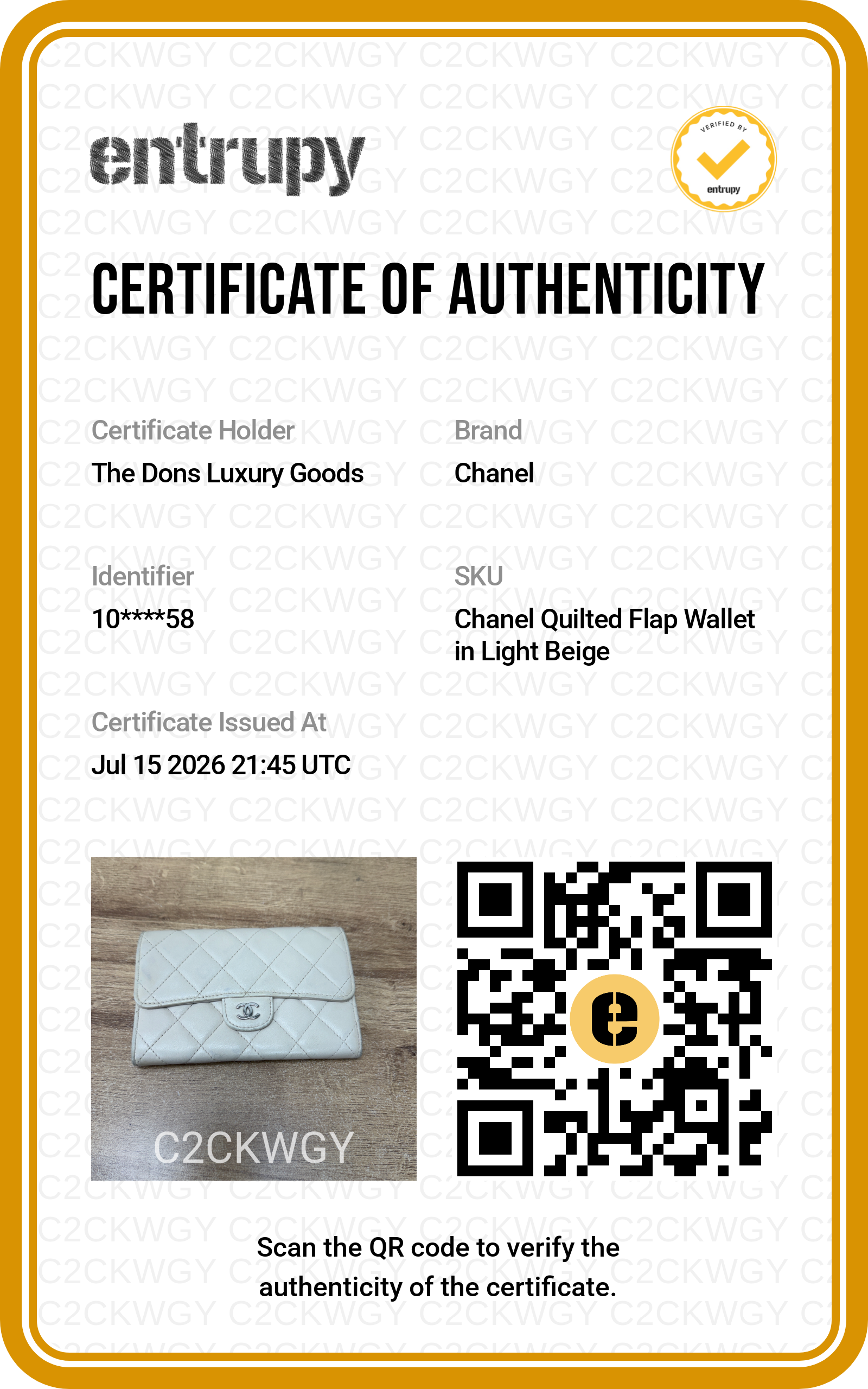 Entrupy certificate