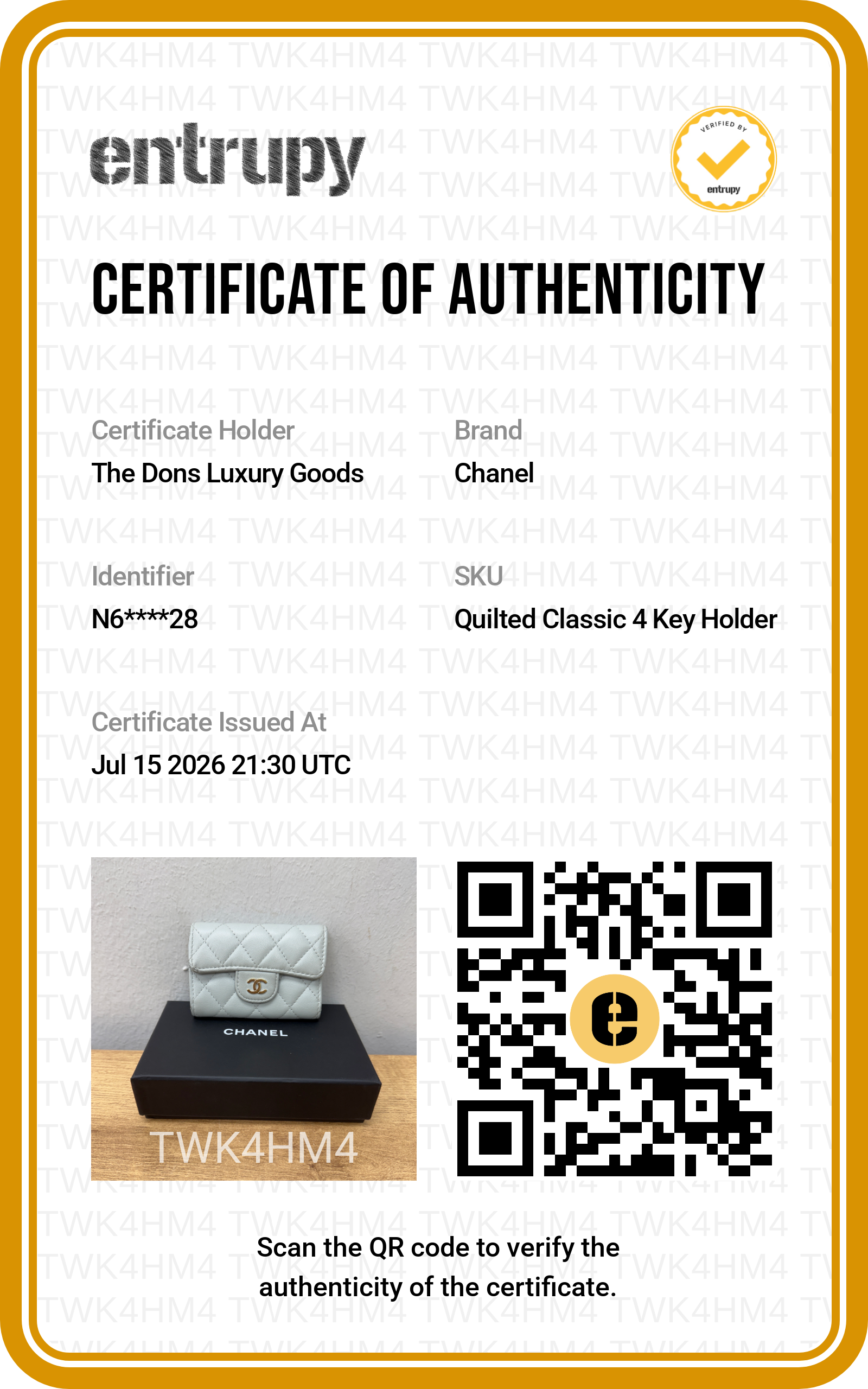 Entrupy certificate