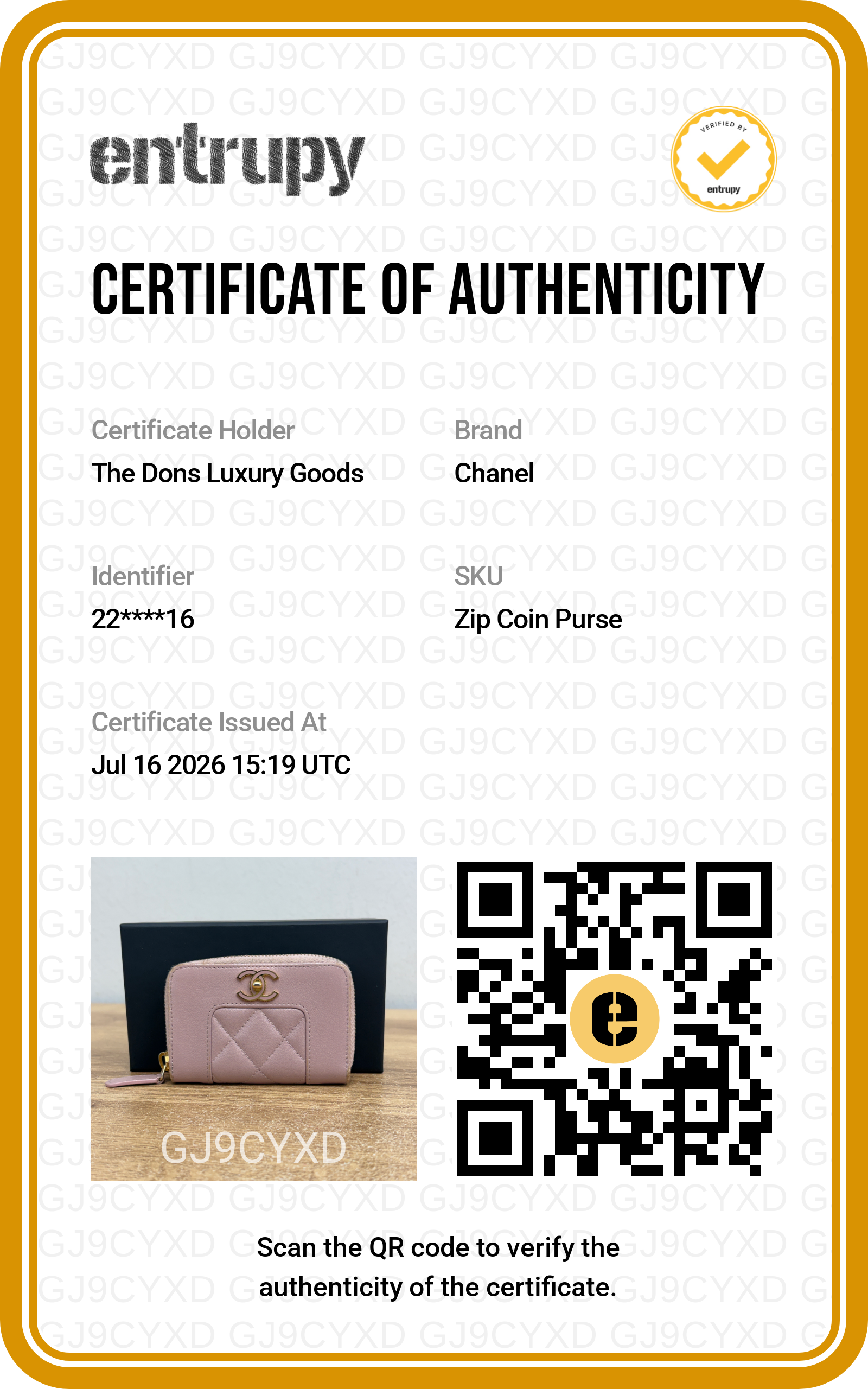 Entrupy certificate