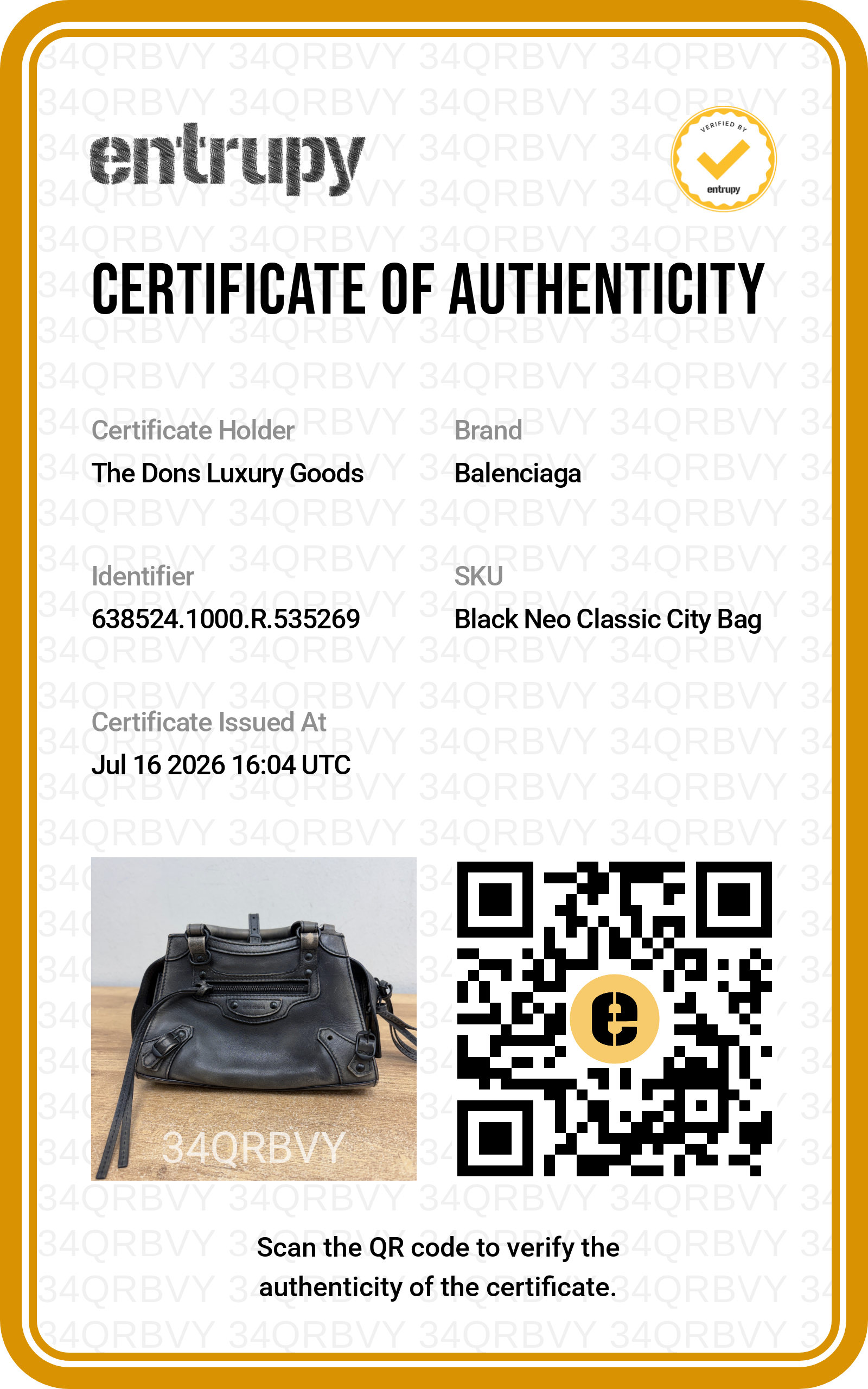 Entrupy certificate