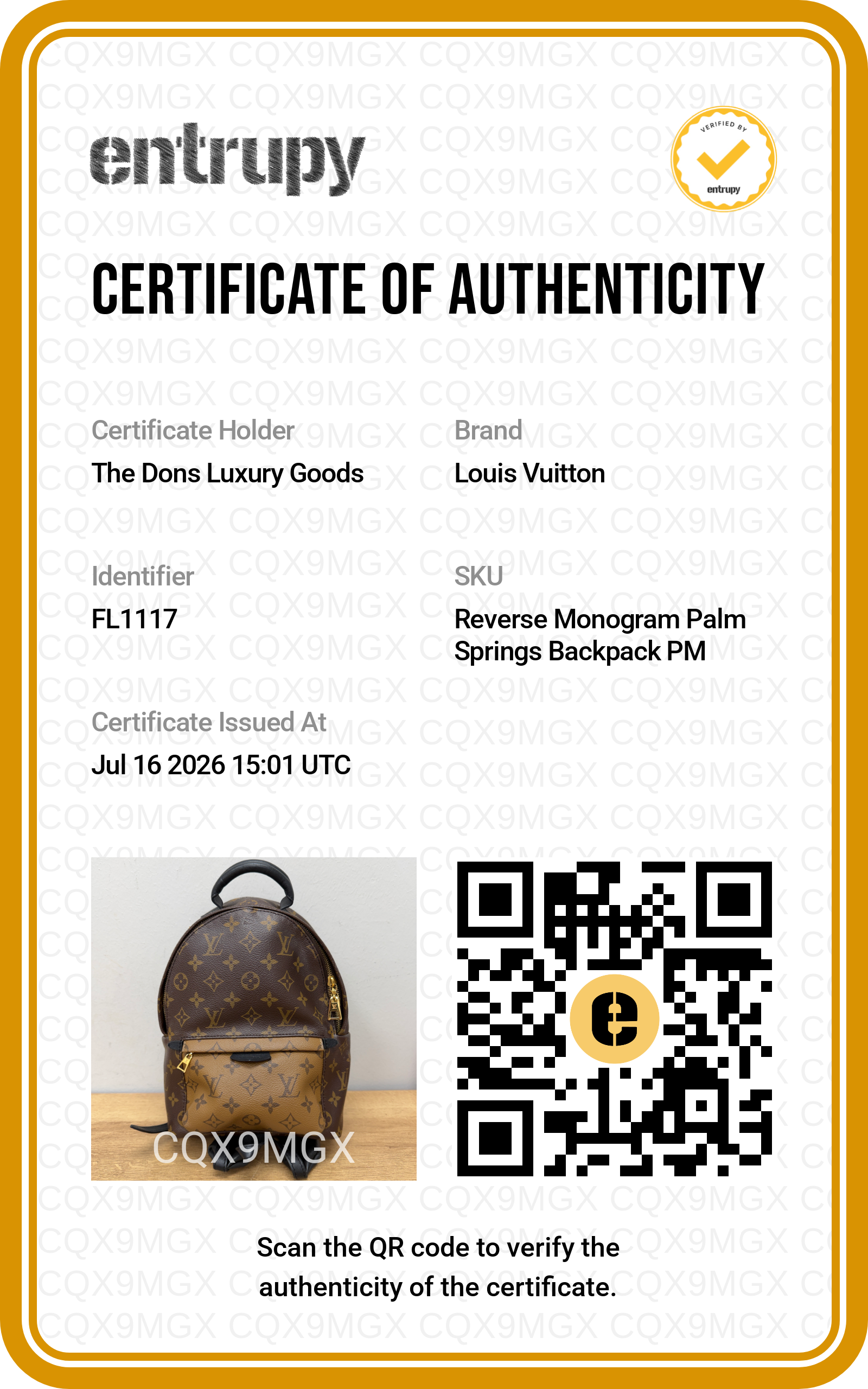 Entrupy certificate