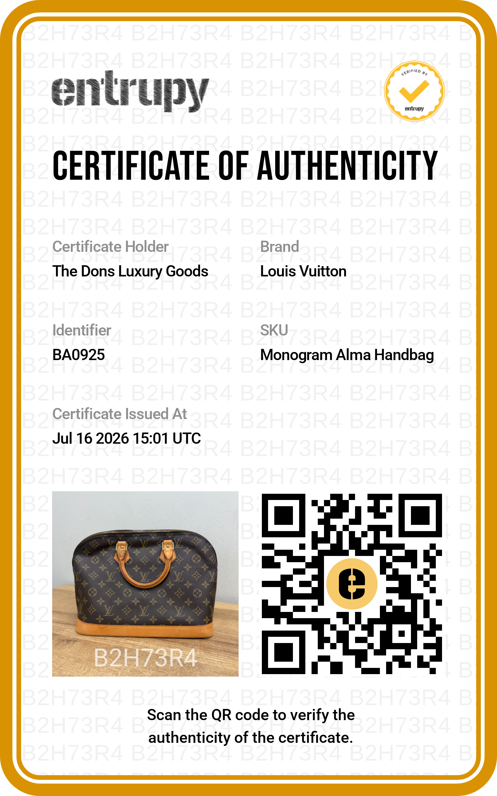 Entrupy certificate