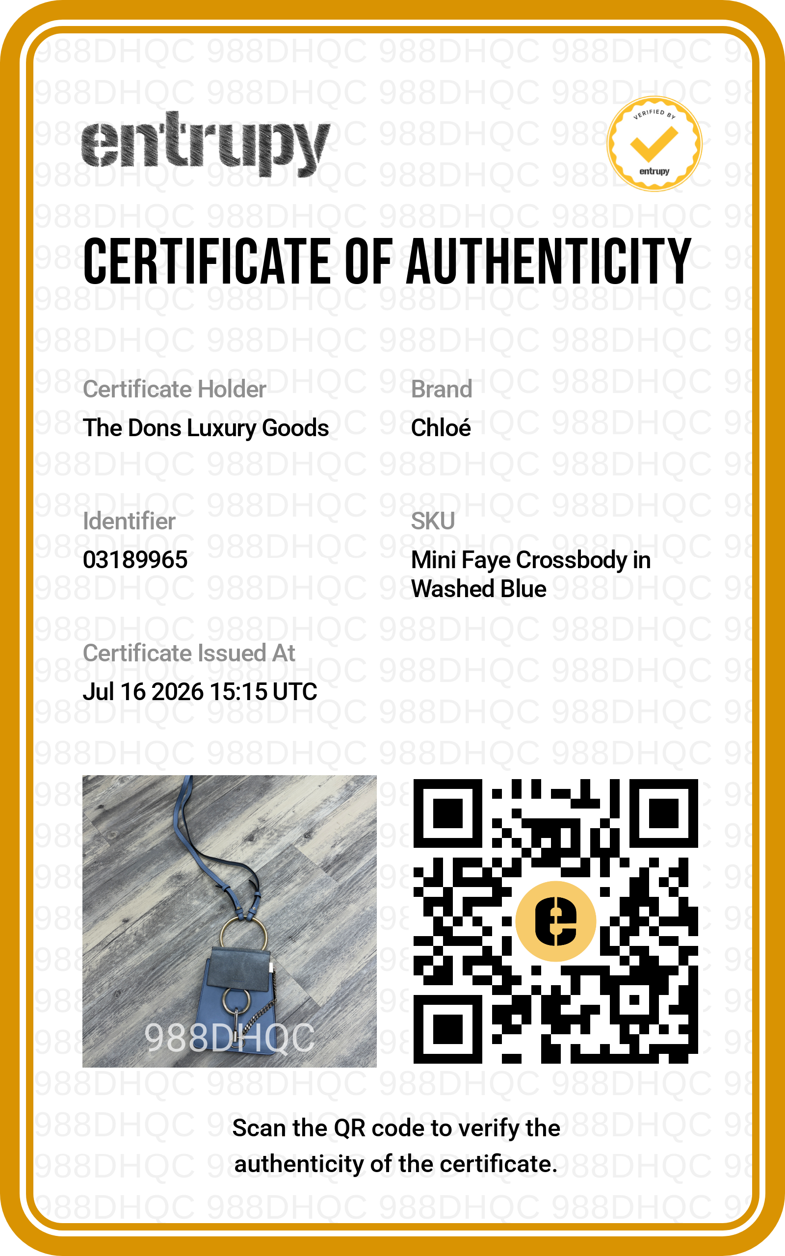 Entrupy certificate