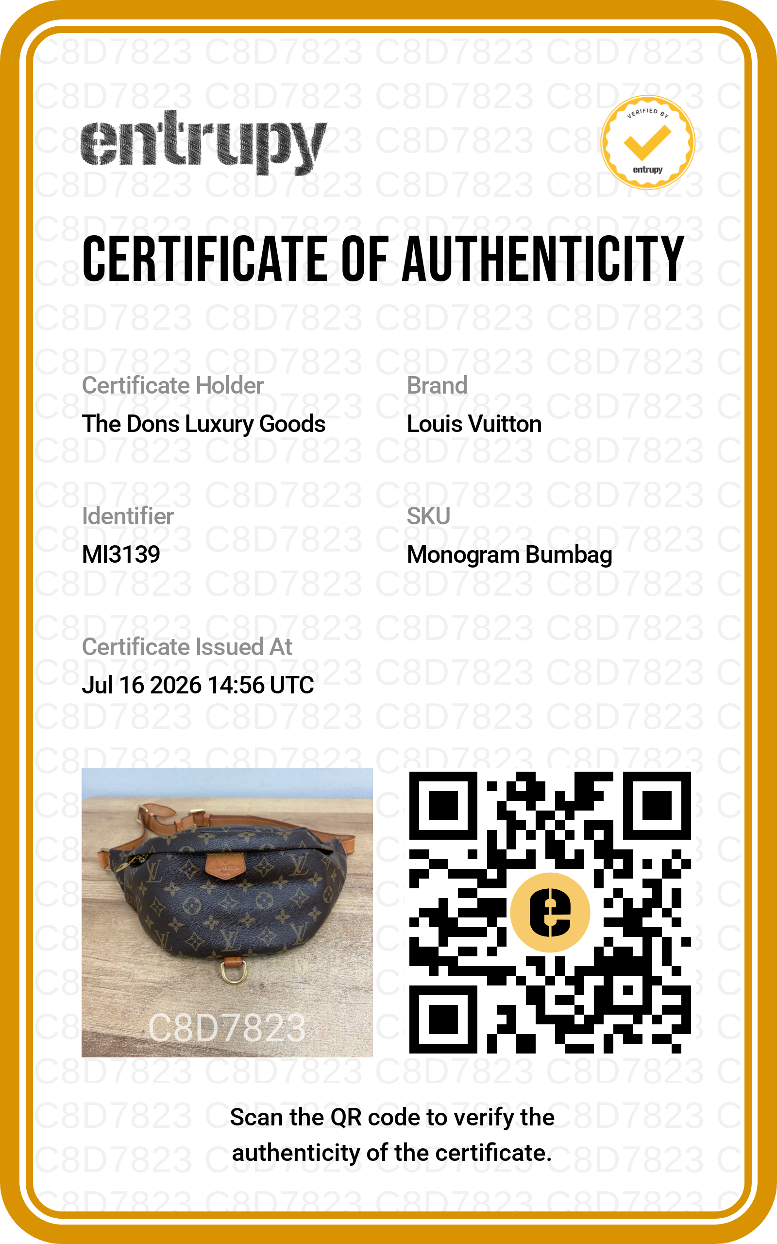 Entrupy certificate