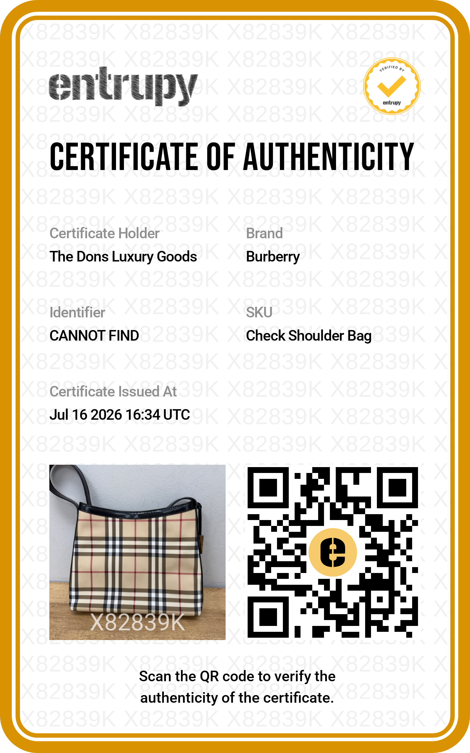 Entrupy certificate