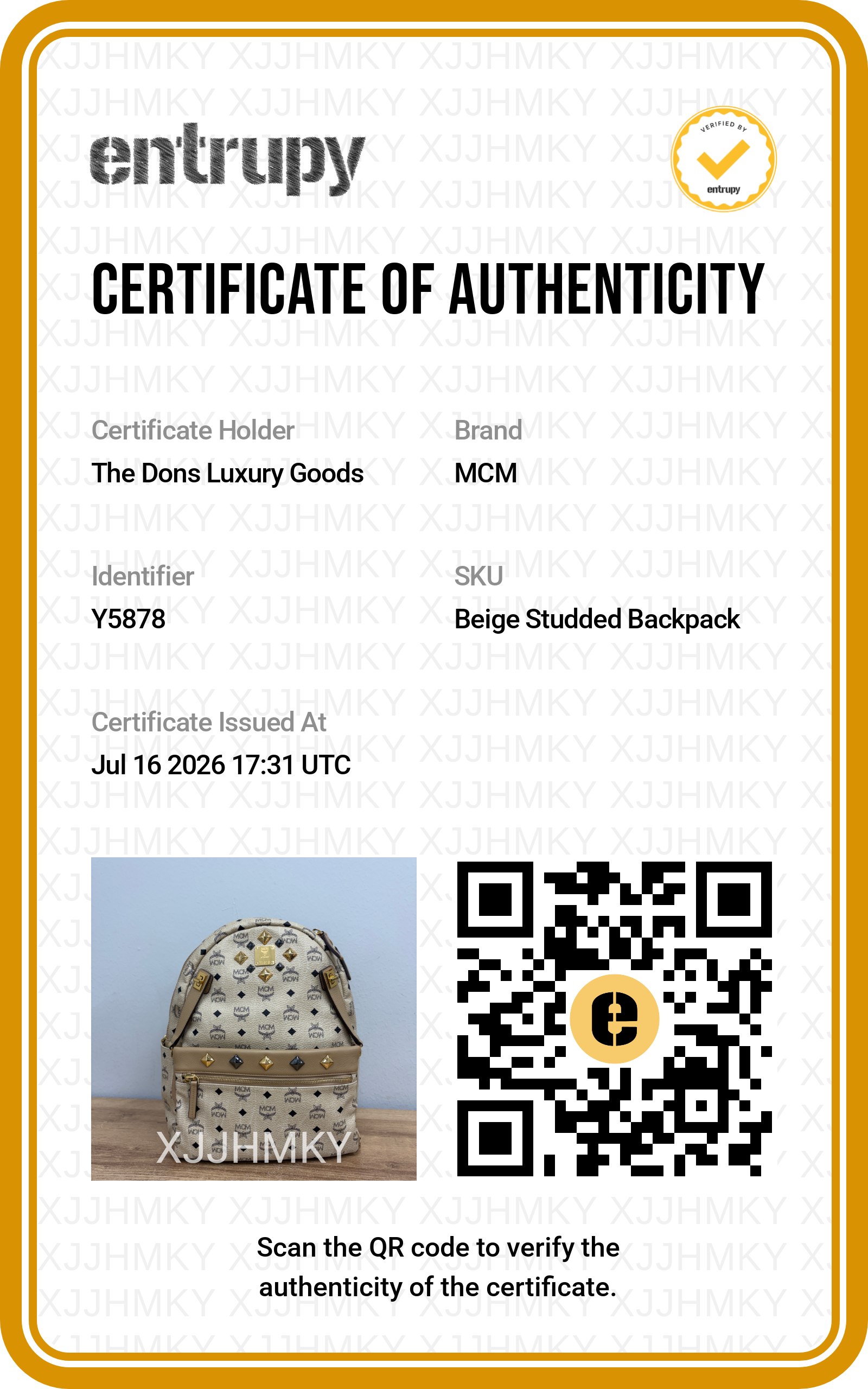 Entrupy certificate