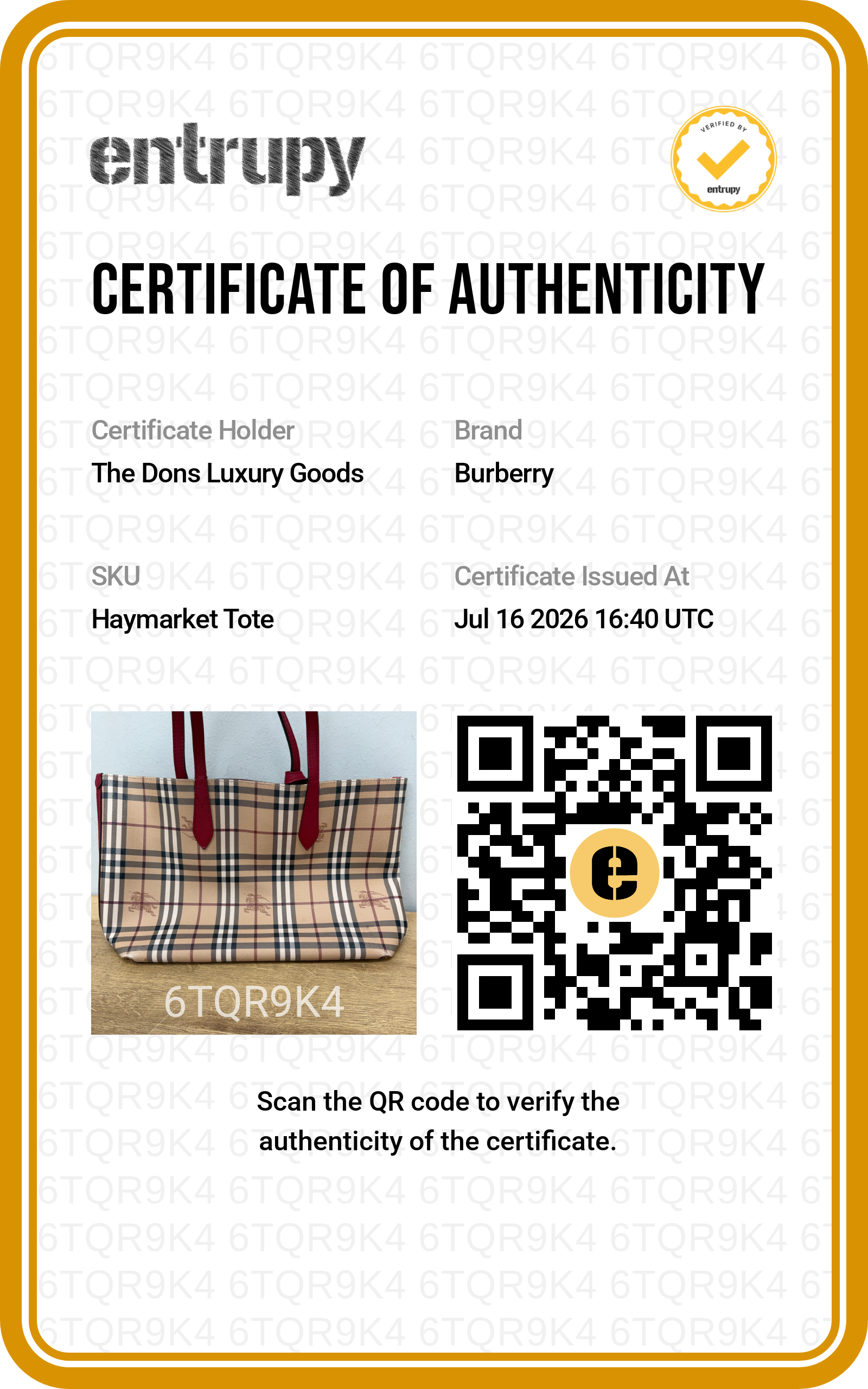 Entrupy certificate