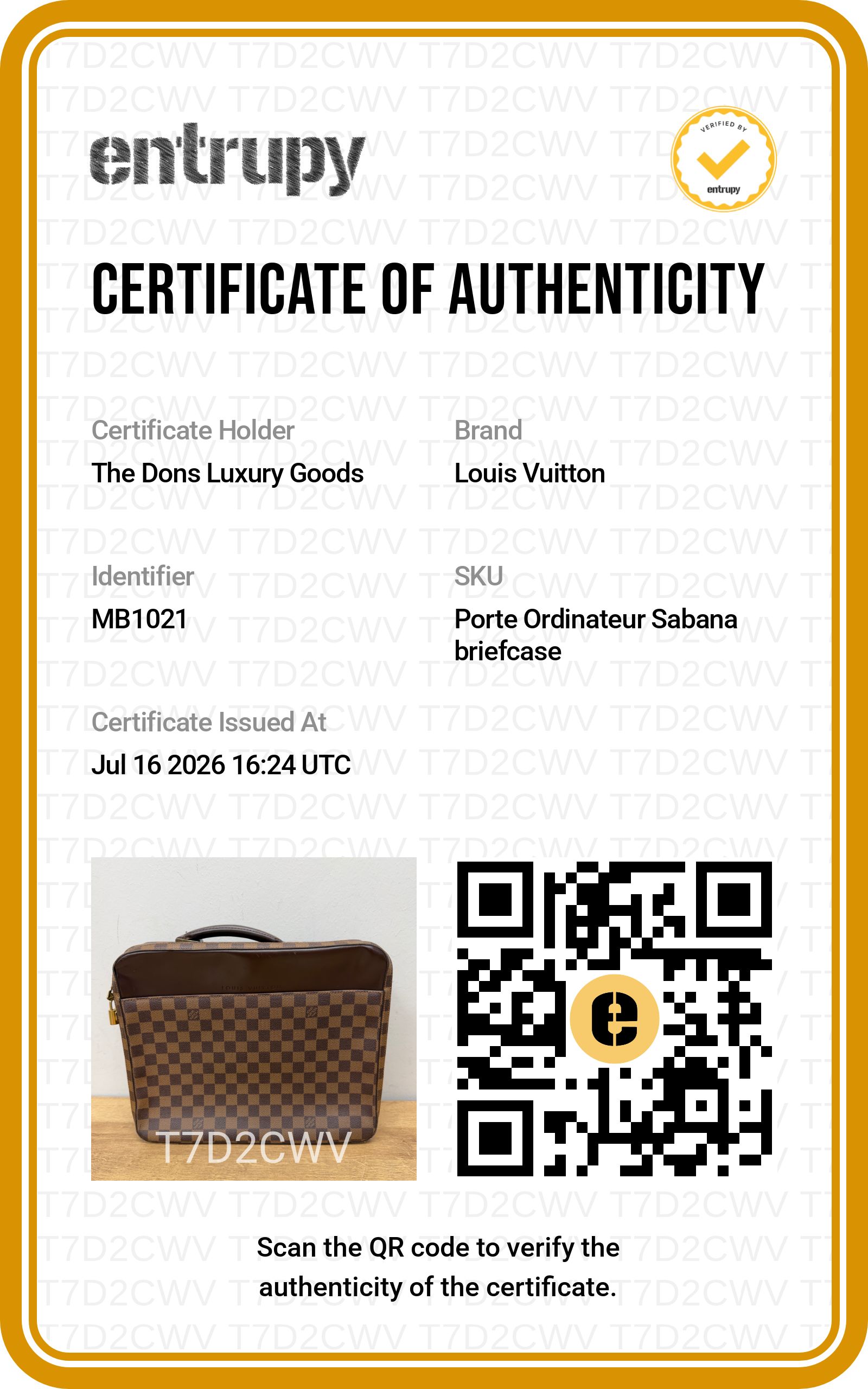 Entrupy certificate