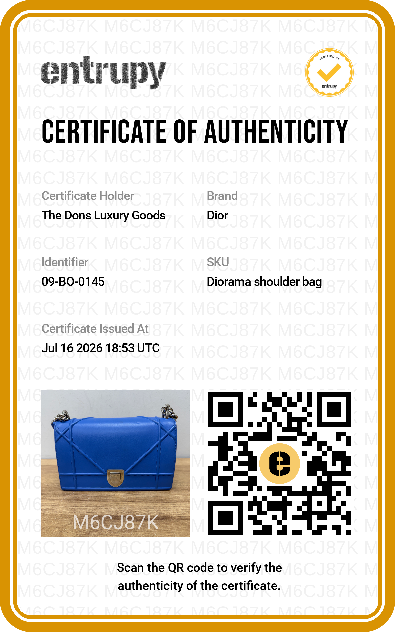 Entrupy certificate