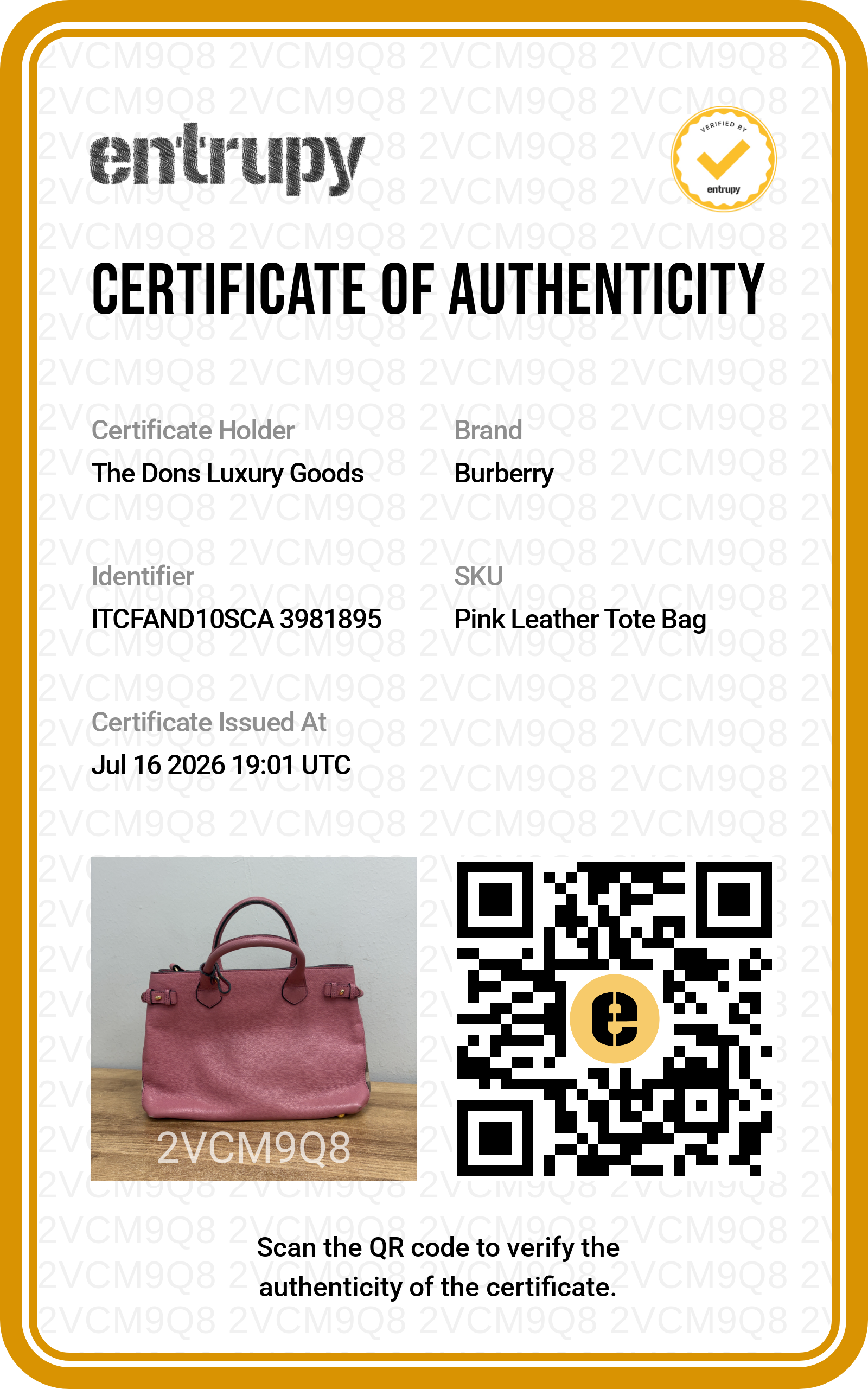 Entrupy certificate